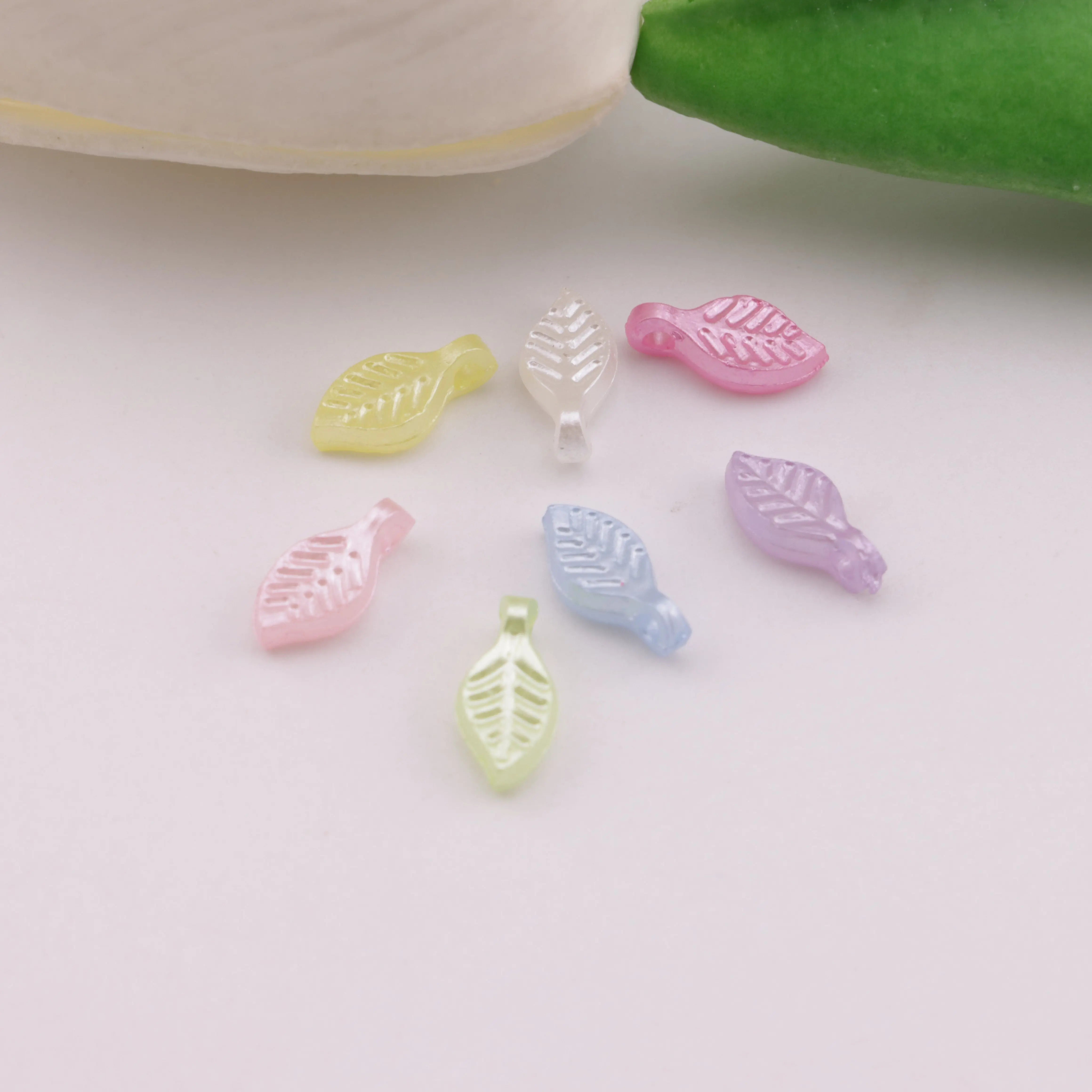 FS6458-Approximately 5×10mm Imitation Pearl Leaf Hanging Hole - Zoe DIY Wholesale