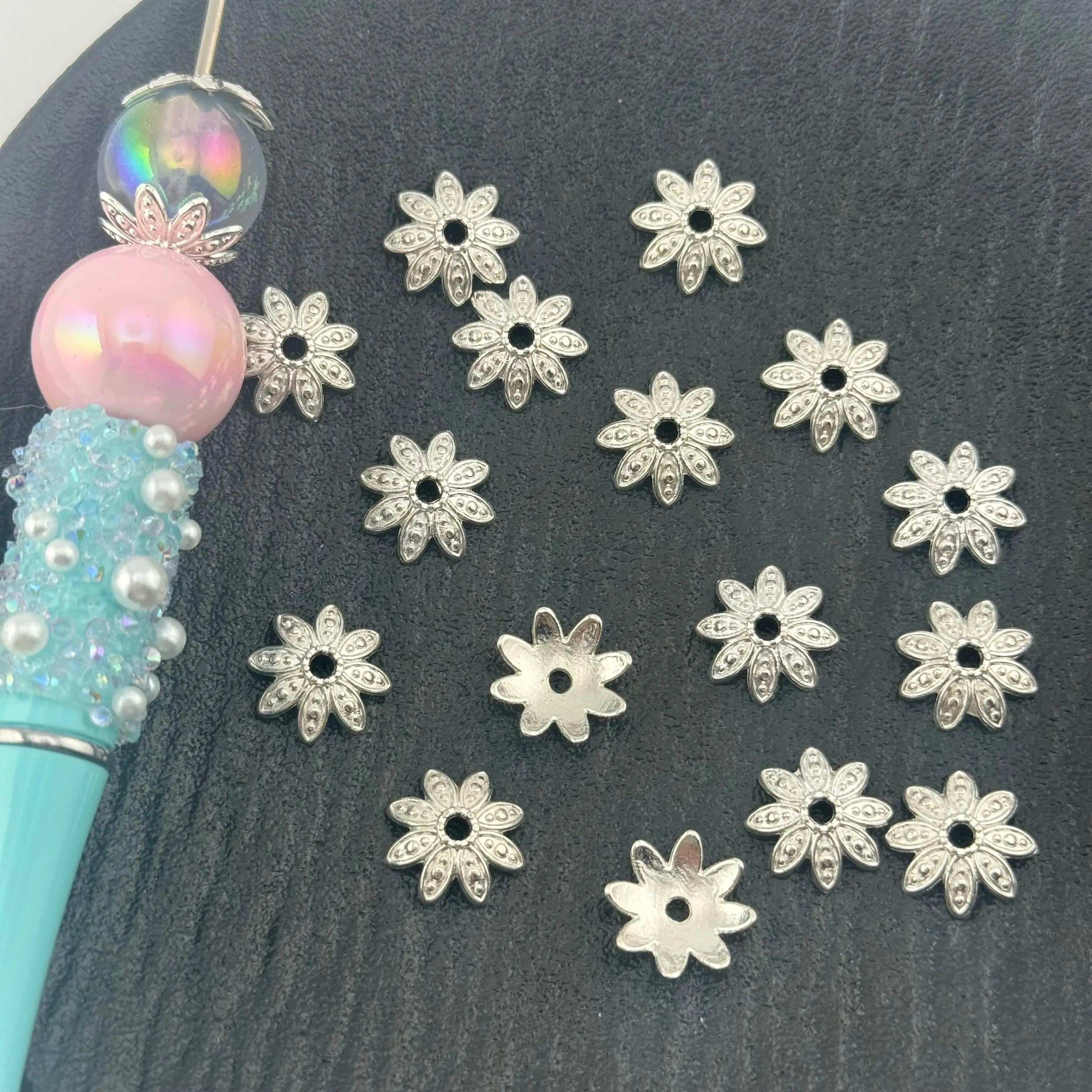FS1323-14MM Sliver Flower Spacer Fit For Beadable Pens - Zoe DIY Wholesale