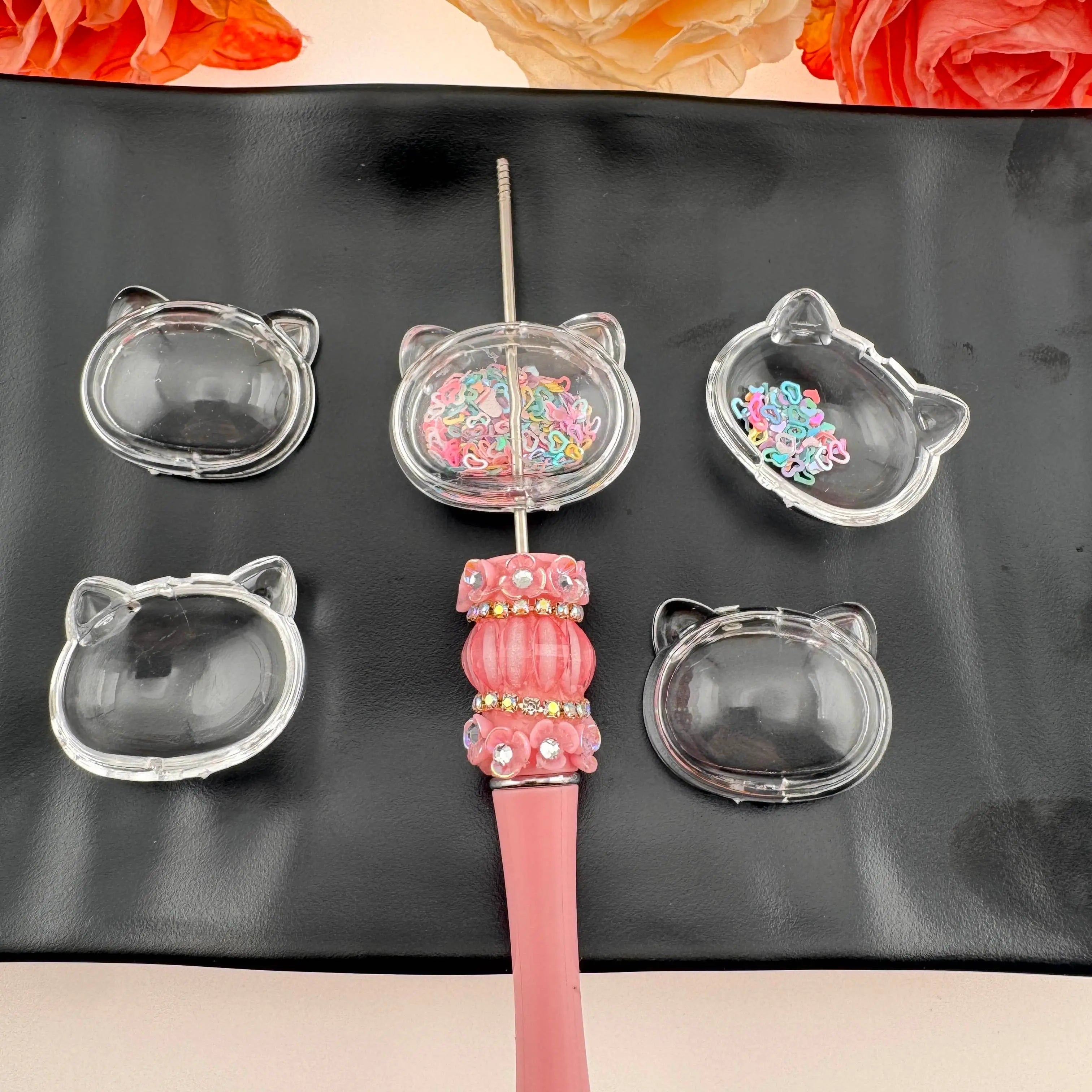 FS0872-35*28MM Cat Head Clear Box Shaker Acrylic Beads Fit For Beadable Pens Zoe's DIY Shop