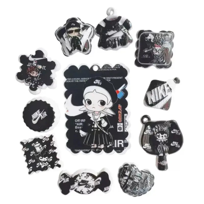 FS10023-Black Random Mixed Dimmo Acrylic Beads For Making Keychain Zoe DIY Wholesale