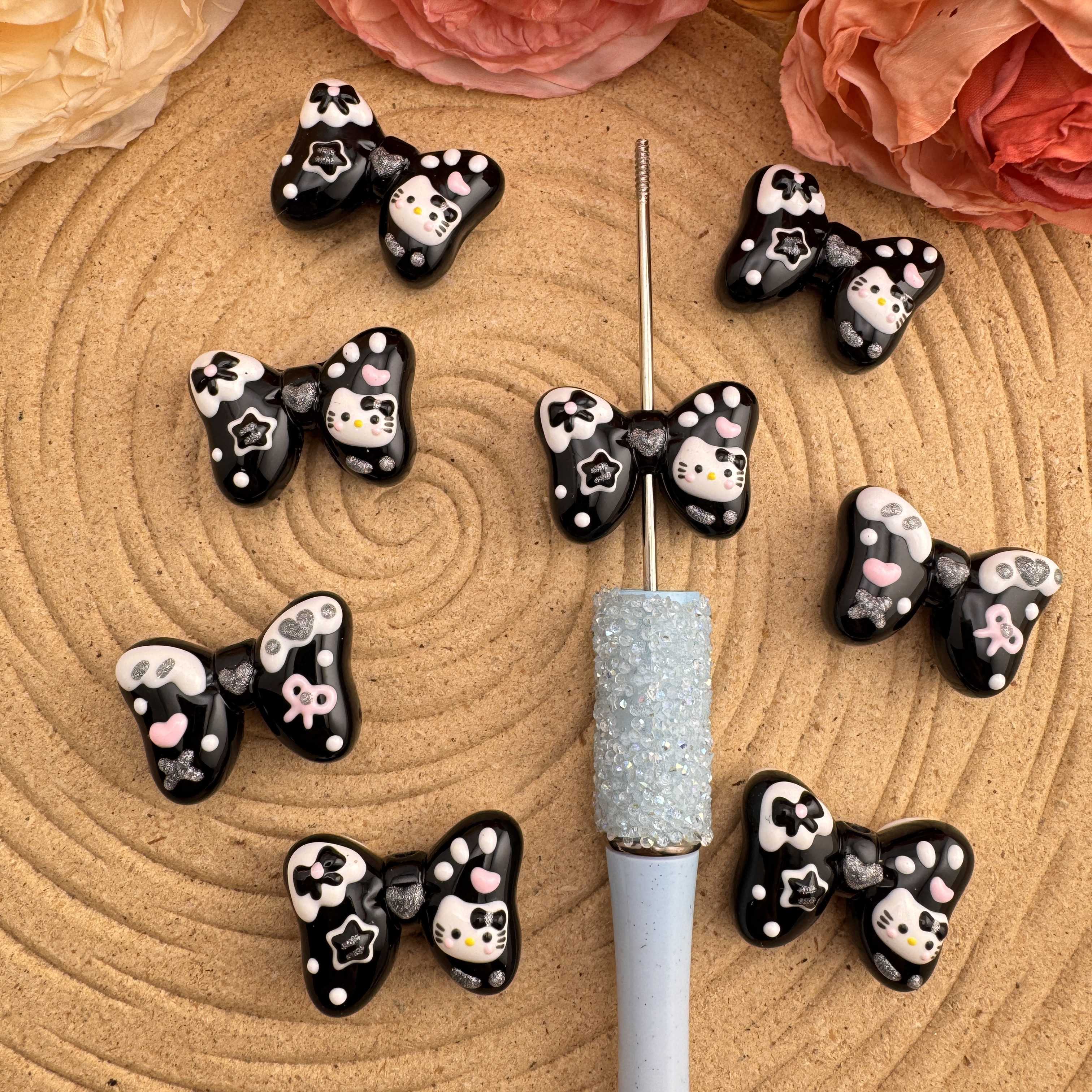 FS10043-HK Bow Hand Painted Acrylic Beads For Keychain Beadable Pen Making Zoe DIY Wholesale