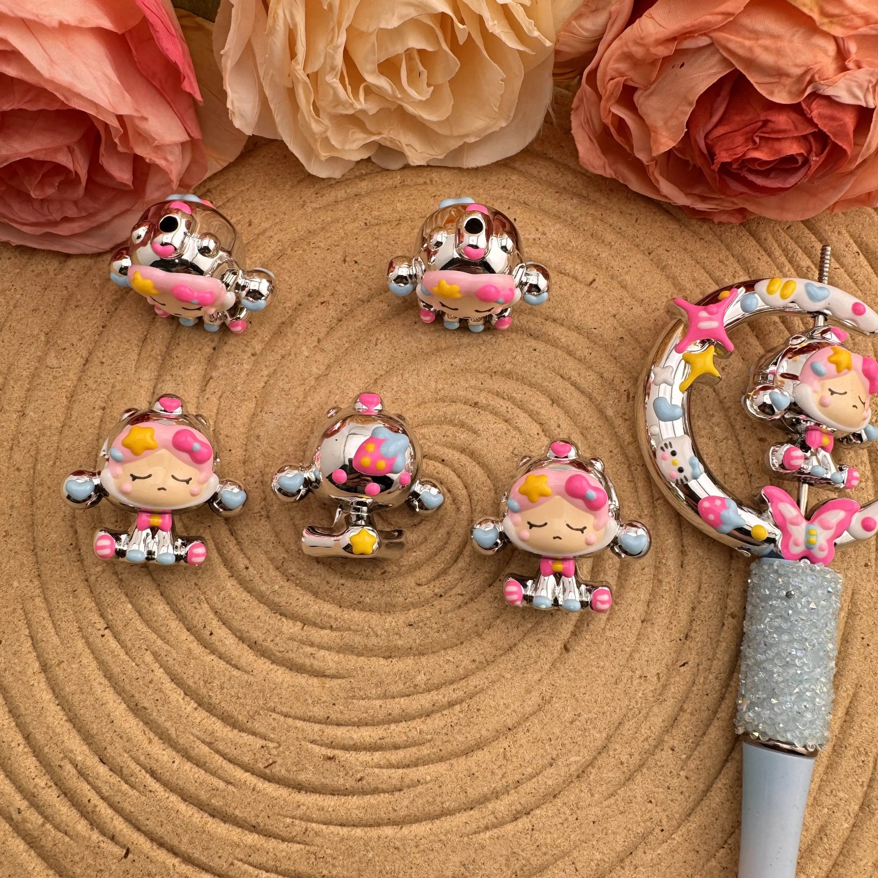 FS10045-SP 3D Hand Painted Acrylic Beads For Making Keychain Beadable Pens About 27mm Zoe DIY Wholesale