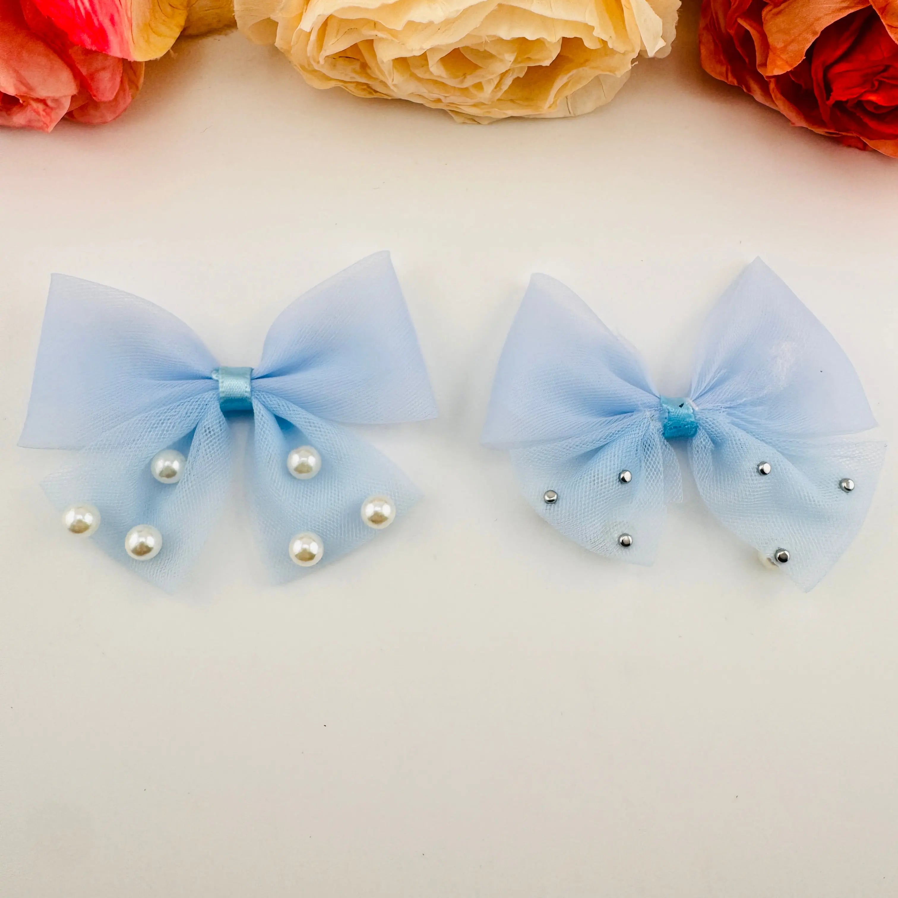 FS101576-About 7×8.5cm Pearl Farbic Bow For Making Fancy Beads Zoe DIY Wholesale