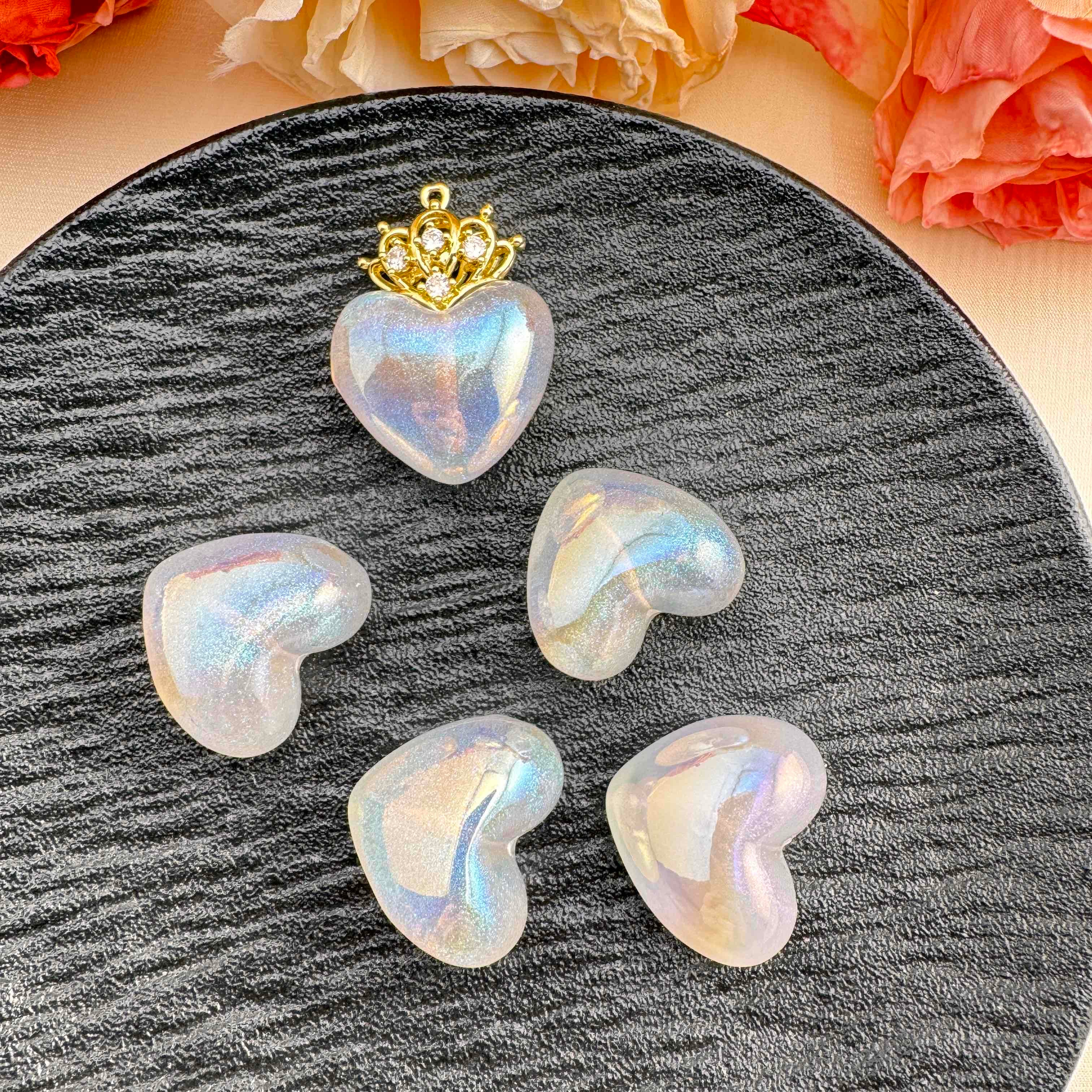 FS10415-약 23×27mm 하트 레진 원홀 비즈 Zoe DIY 도매
