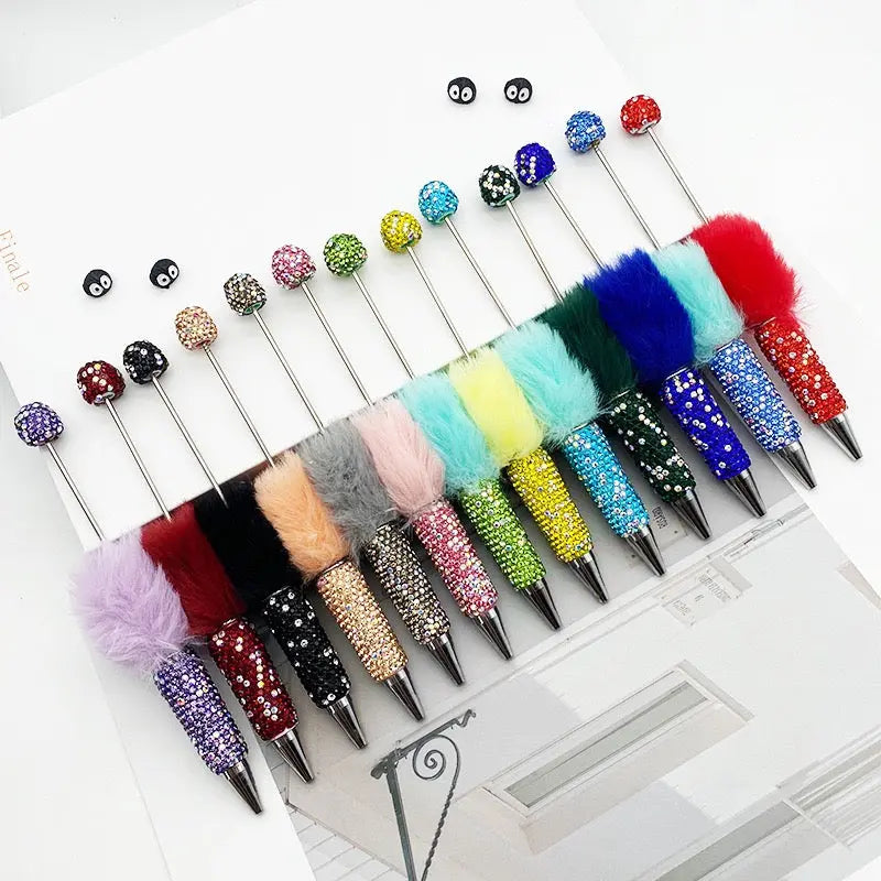 FS10626-Pompom Rhinestone Clay Beadable Pens Zoe DIY Wholesale