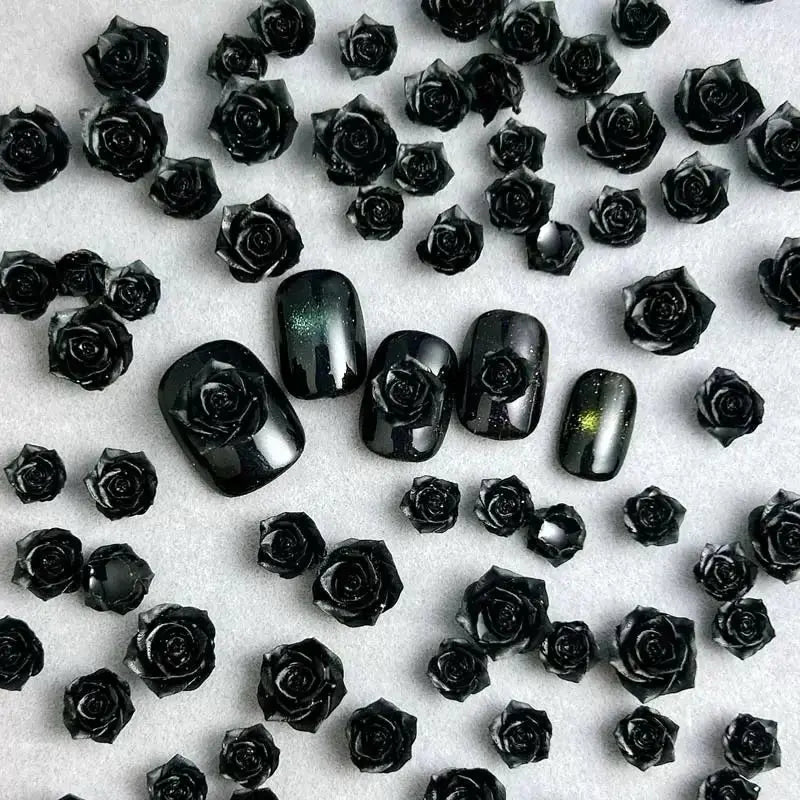 FS10651-8mm Black Flower Nail Charms Zoe DIY Wholesale