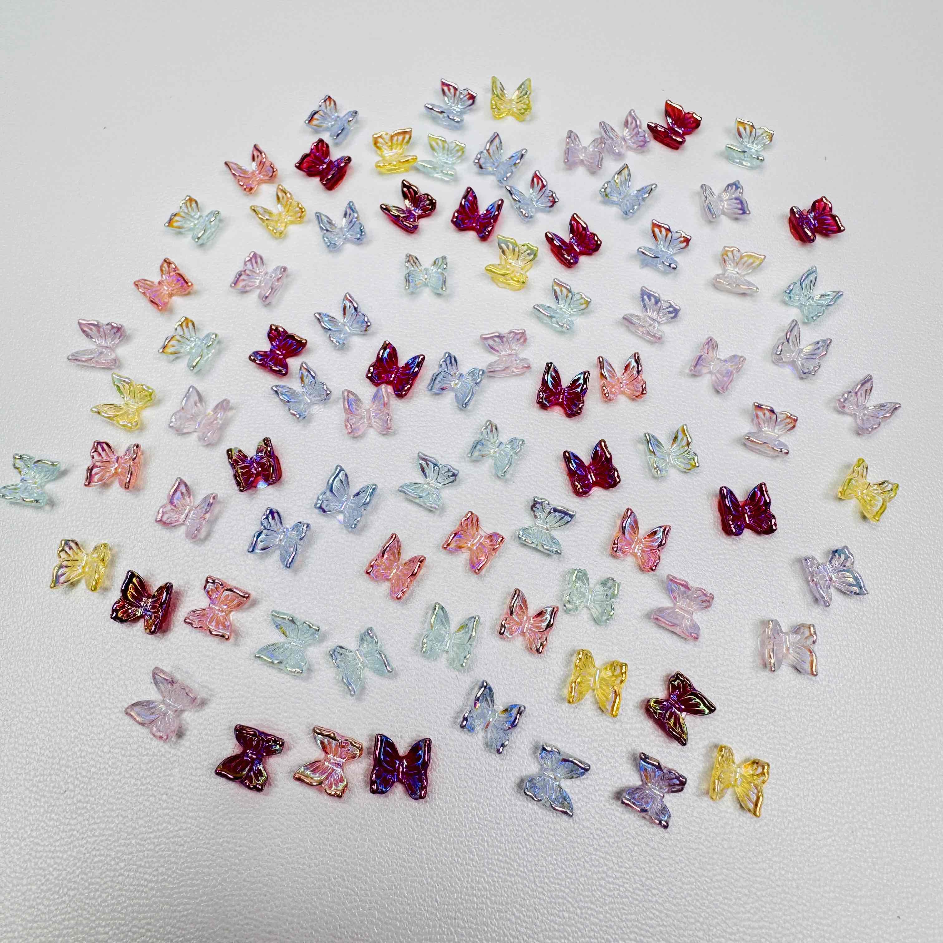 FS10766-About 6mm Iridescent Mini Butterfly Nail Charms For Making Fancy Beads Or Fancy Beadable Pens Zoe DIY Wholesale