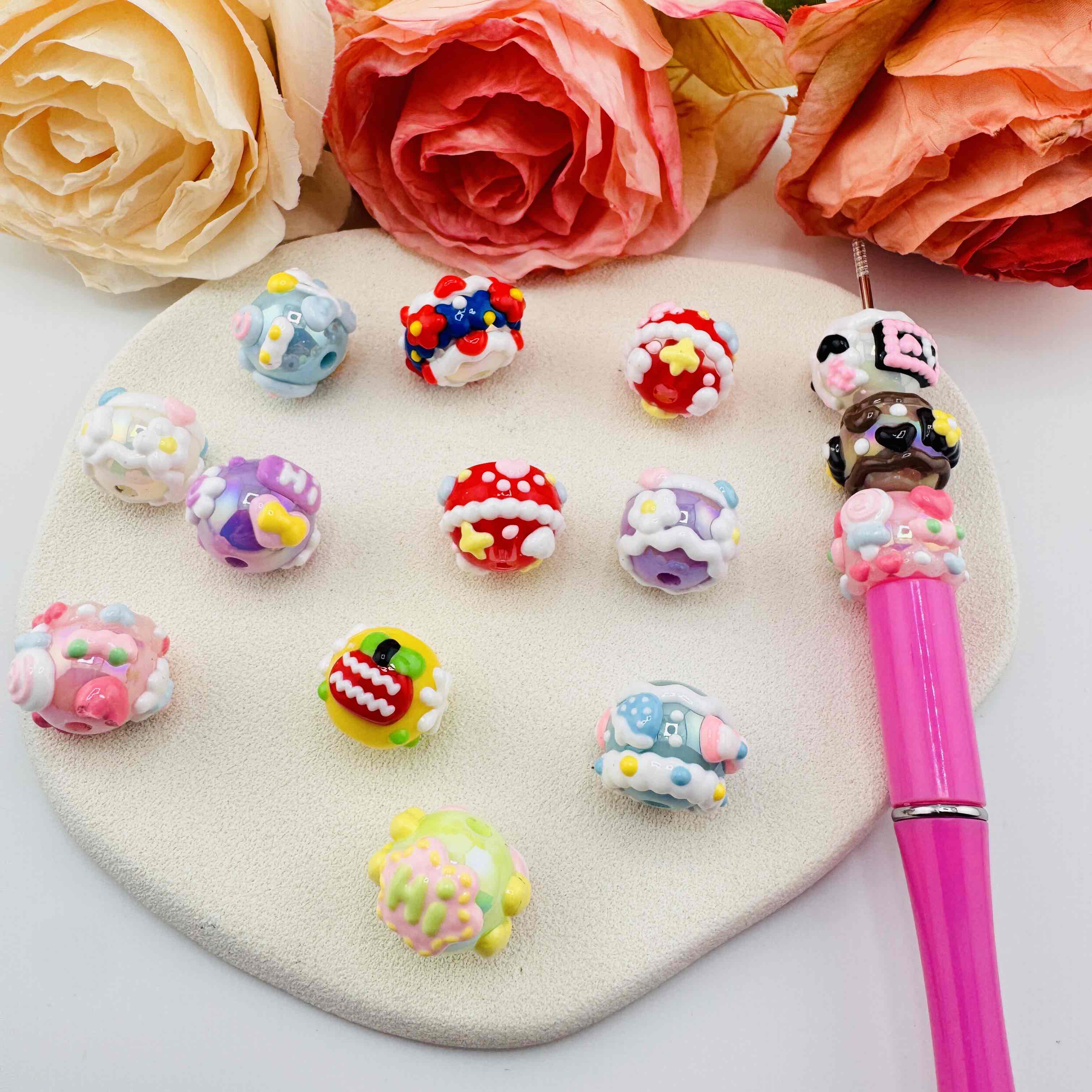FS10899-Random Mixed Hand Painted Acrylic Beads For Beadable Pens Keychain Jewelry Making Zoe DIY Wholesale