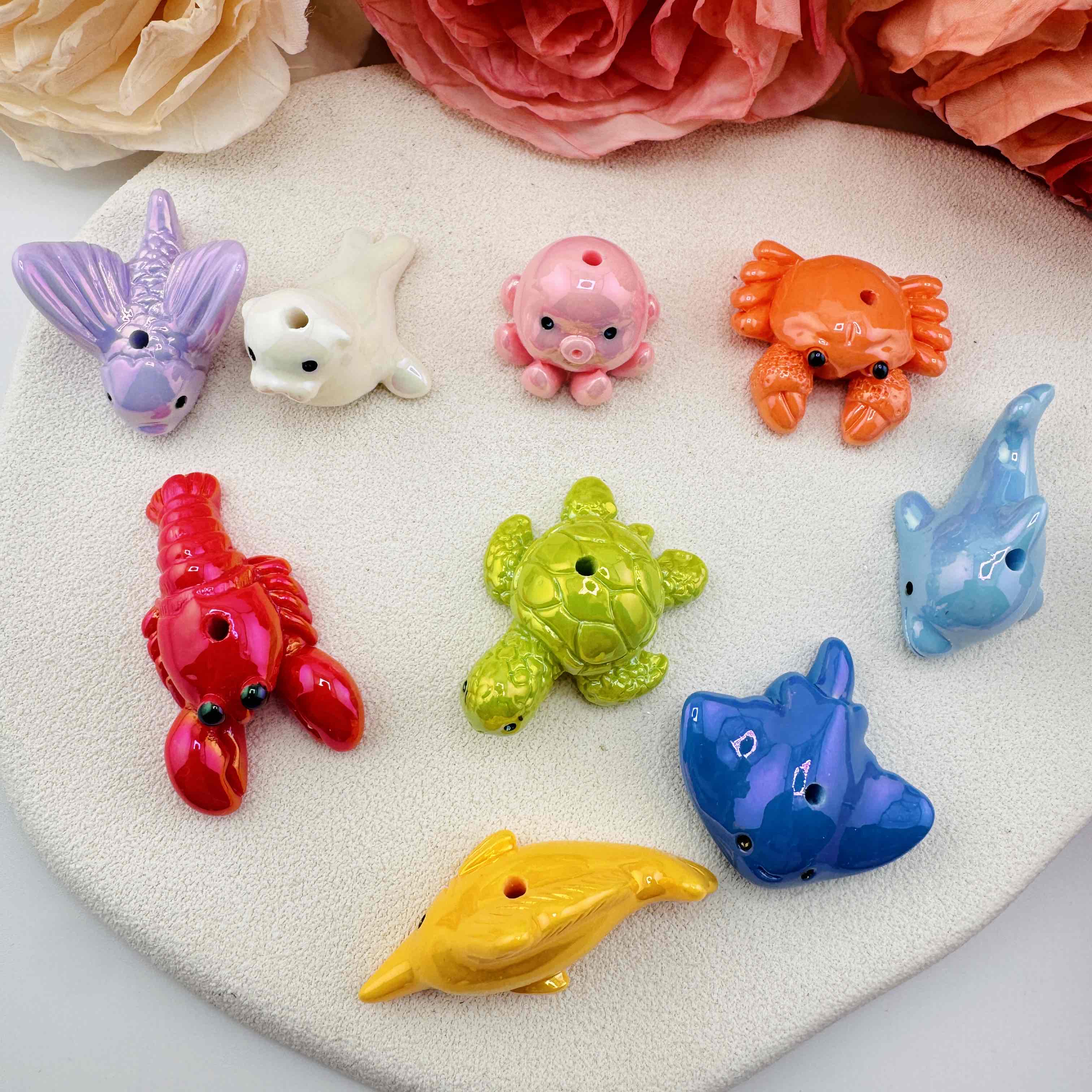 FS10903-Random Mixed UV Coating Sea Animal Resin Beads For Beadable Pens Keychain Jewelry Making Zoe DIY Wholesale