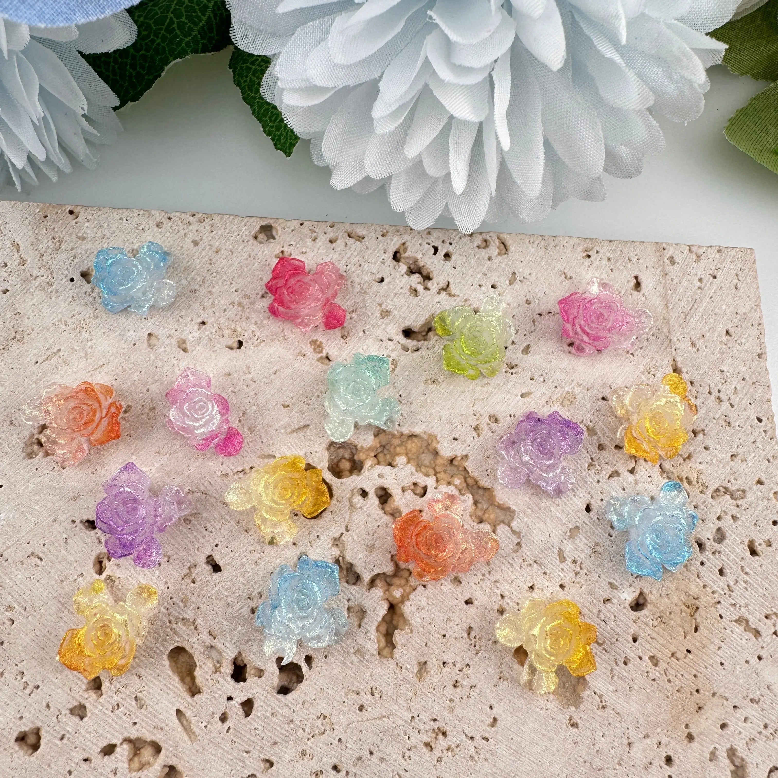 FS11181-About 12mm White Soft Flower Nail Charms Zoe DIY Wholesale