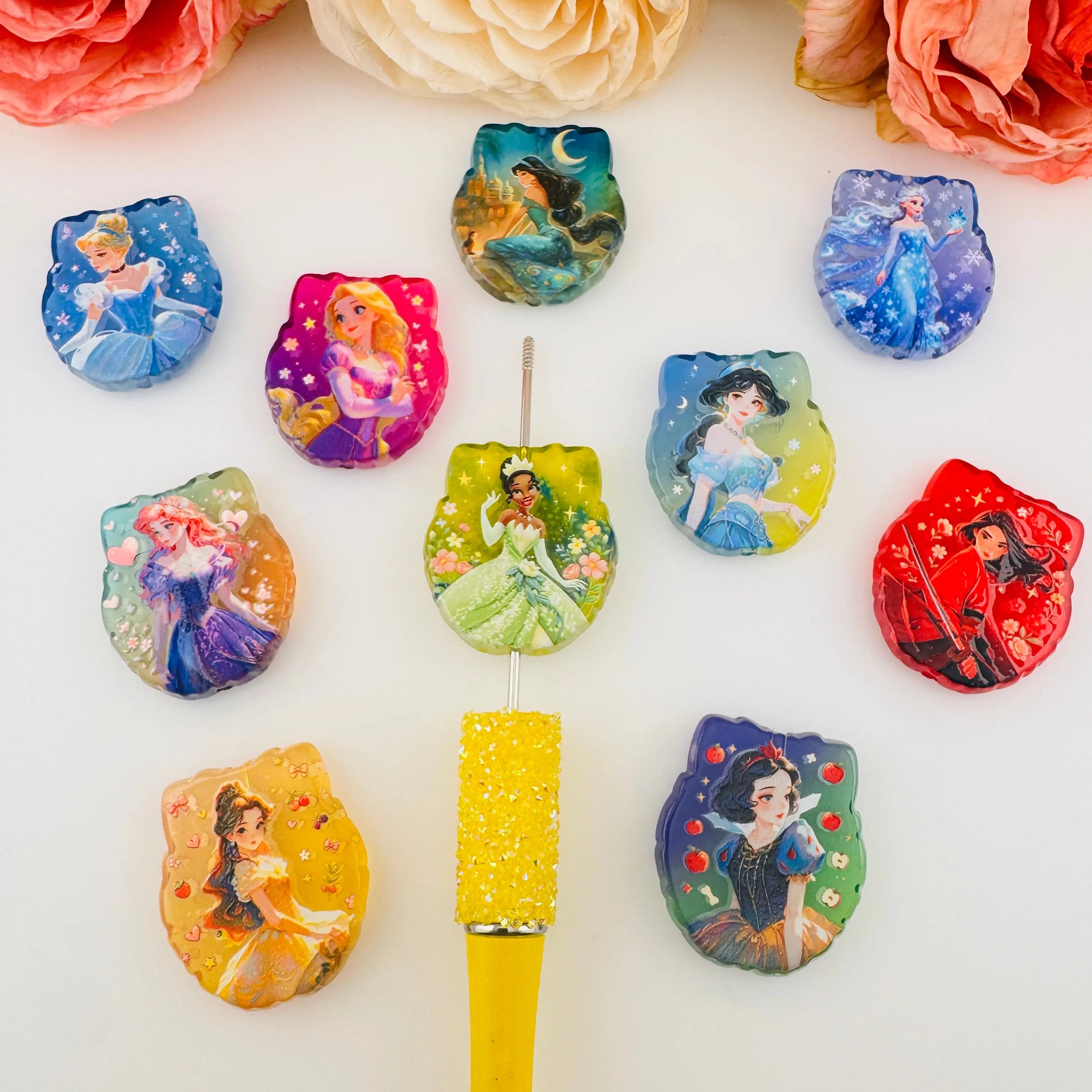 FS19228-About 26×30mm Princess Printed Acrylic Beads Zoe DIY Wholesale
