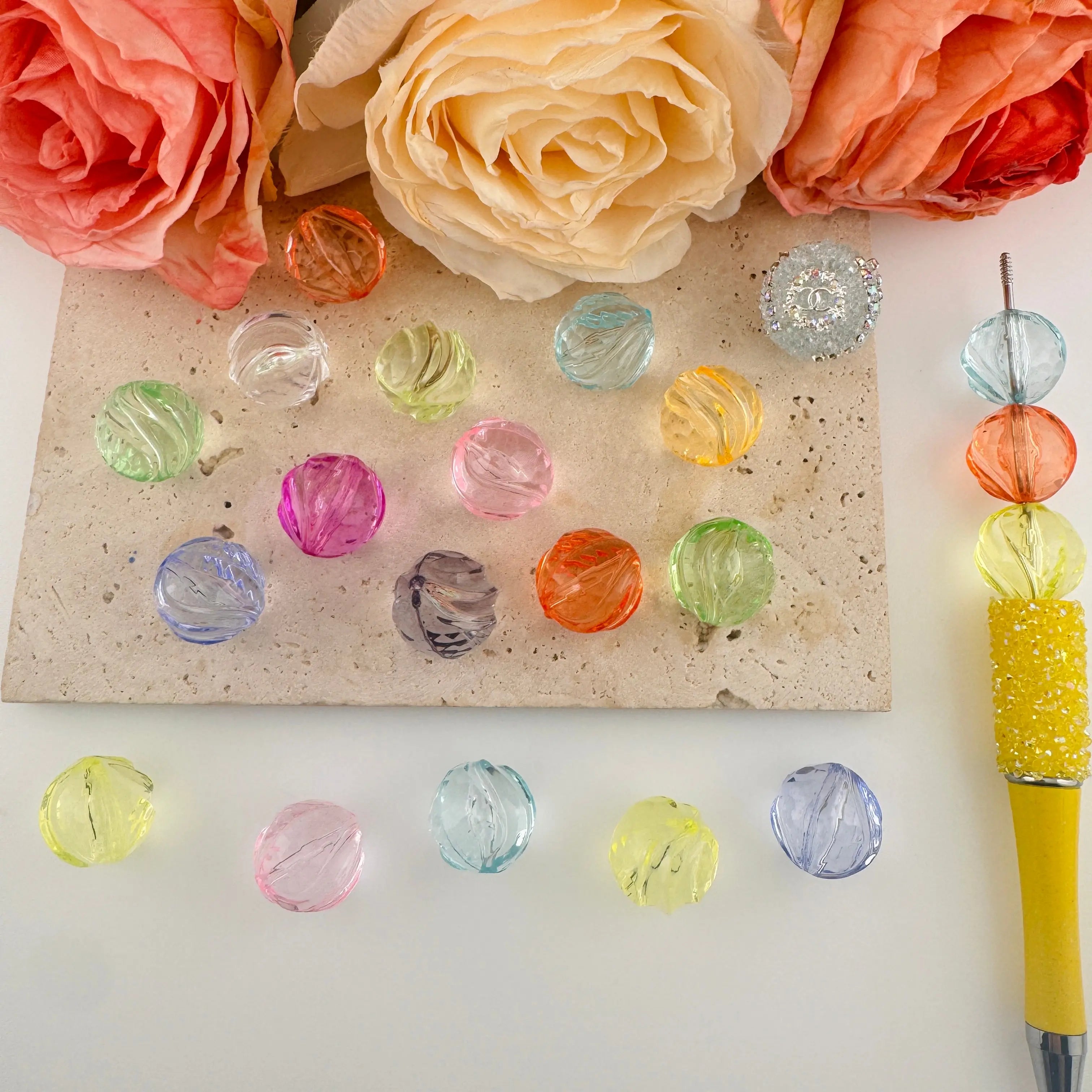 FS19234-About 17mm Mixed Color Clear Based Acrylic Beads Zoe DIY Wholesale