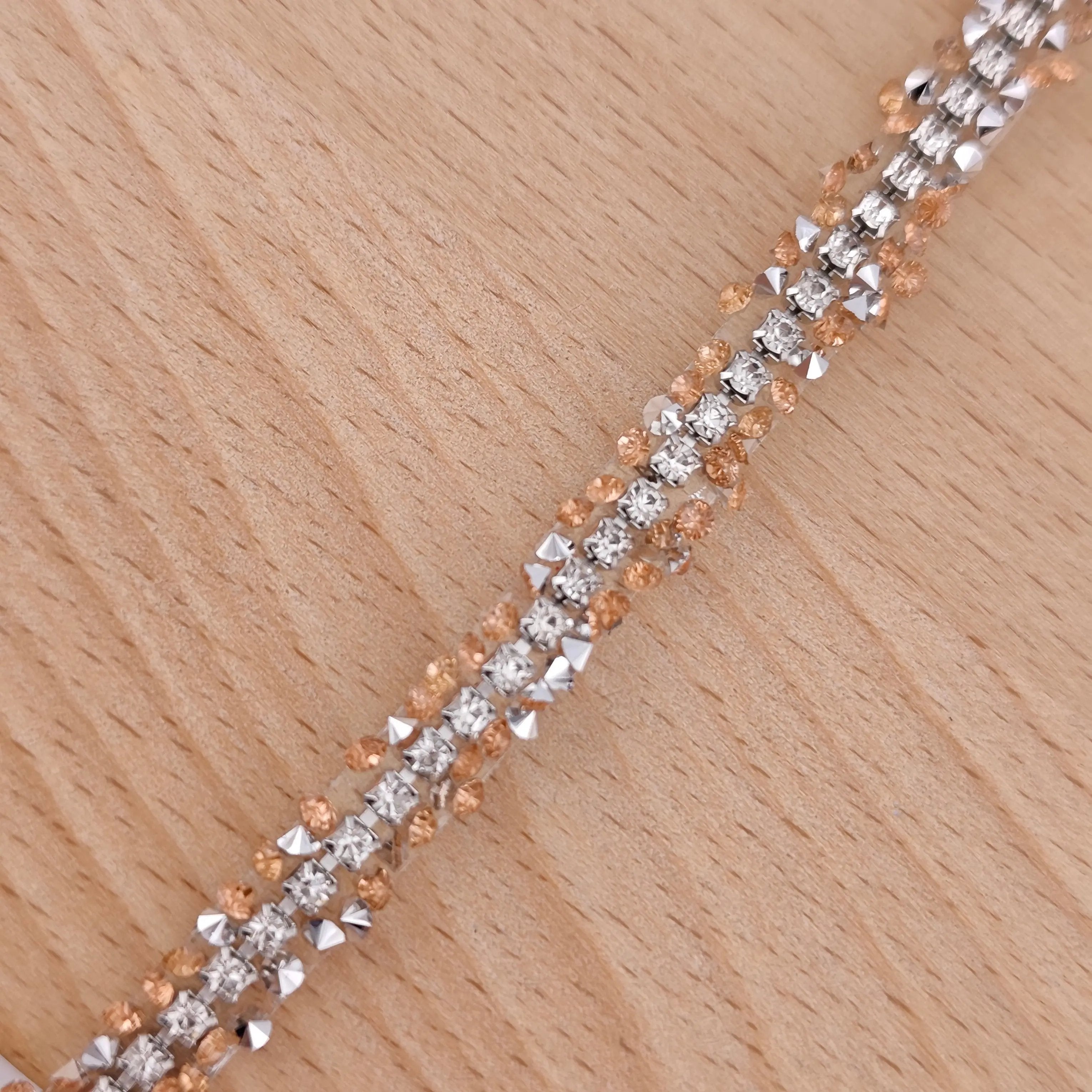 FS2994- 9mm Width, Sugar Diamonds Wraps tapes With Silver Chain In Middle Diamonds Tapes for Making Fancy Beads Zoe's DIY Shop