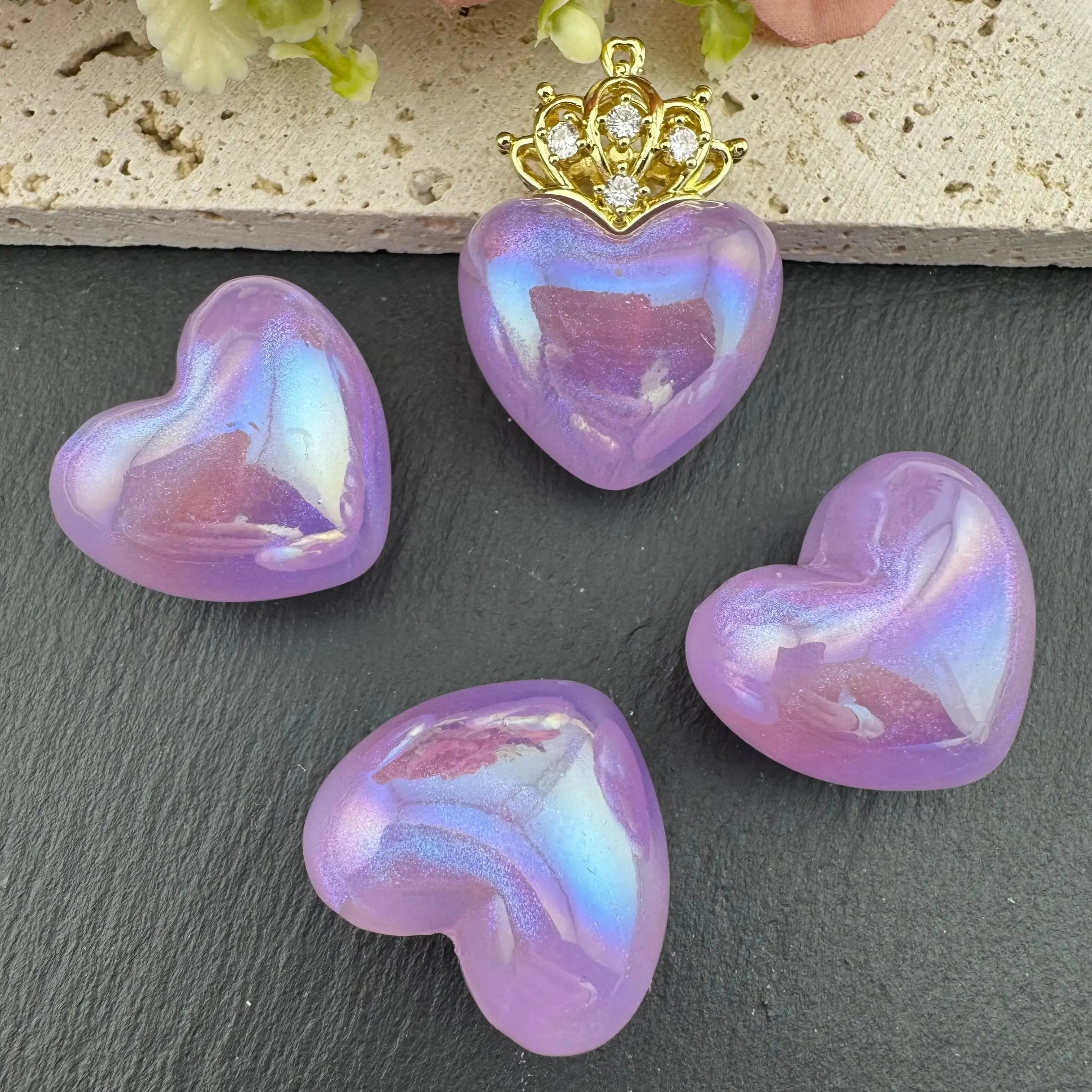 FS3431-17×31mm 하트형 레진 비즈(반구멍) 펜던트 제작용 - Zoe DIY 도매