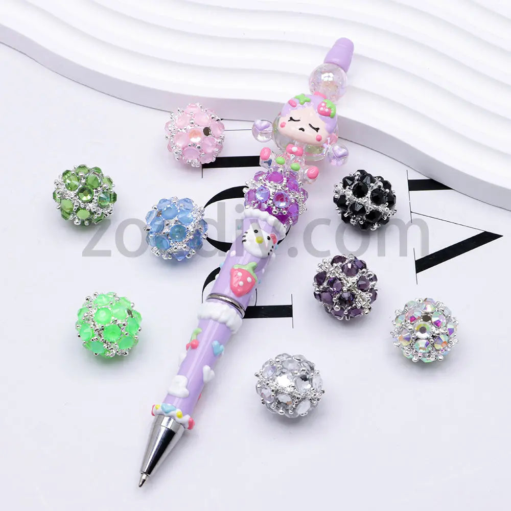 FS4854-5 Pieces Mocha Diamond Metal Round Beads Fit For Beadable Pens Zoe's DIY Shop