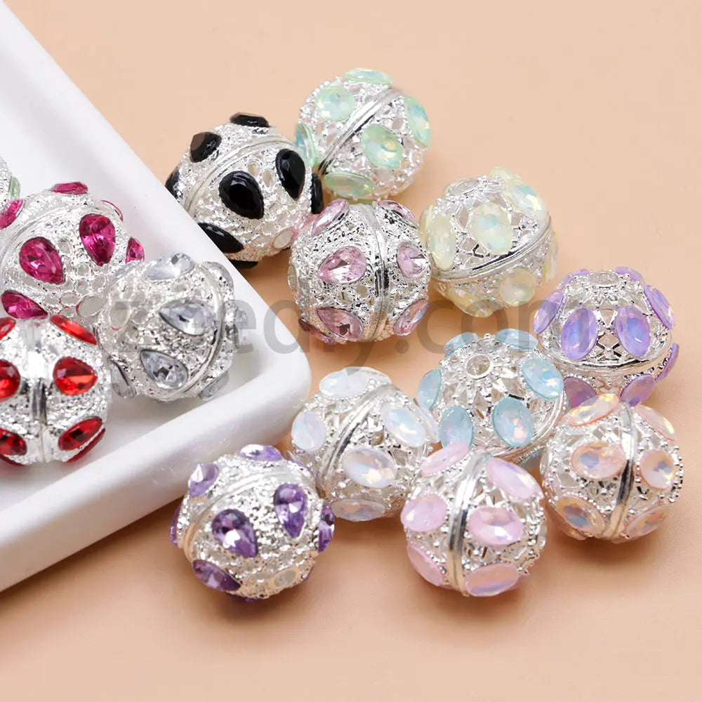 FS4856-5 Pieces Crystal Diamond Round Metal Beads Fit For Beadable Pens Zoe's DIY Shop