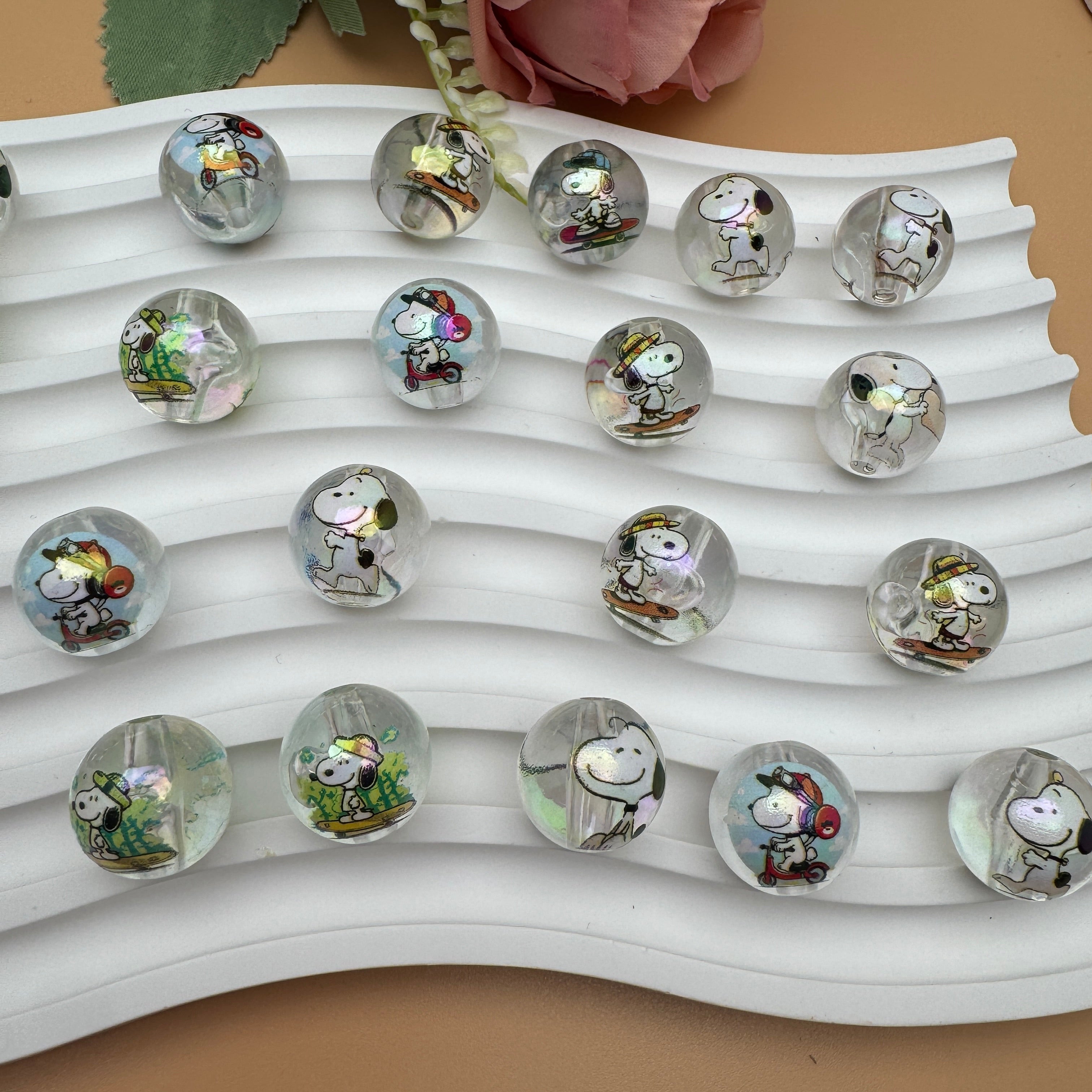 FS1193-Random Mixed 16mm Clear Snoopy Acrylic Beads Fit For Beadable Pens