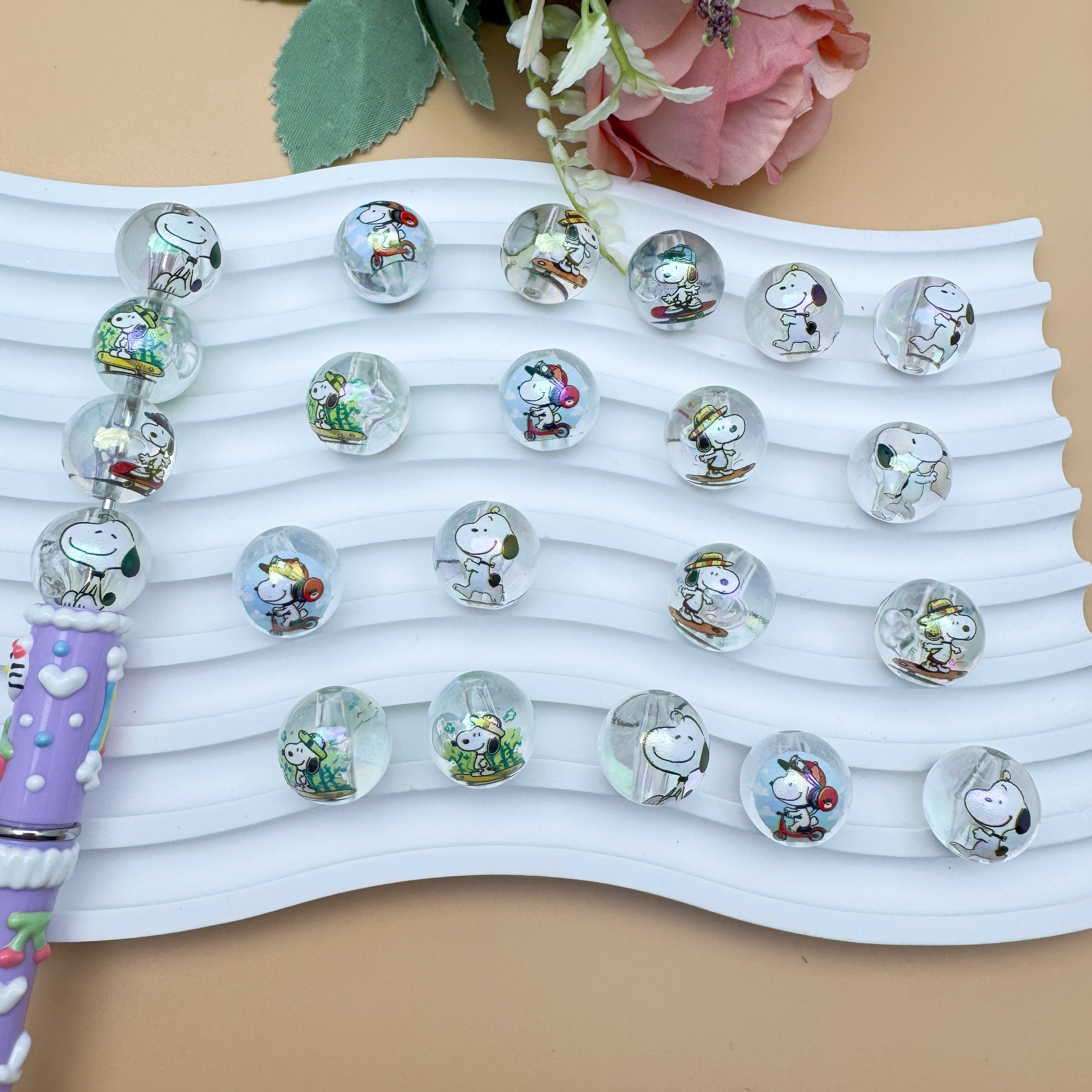 FS1193-Random Mixed 16mm Clear Snoopy Acrylic Beads Fit For Beadable Pens
