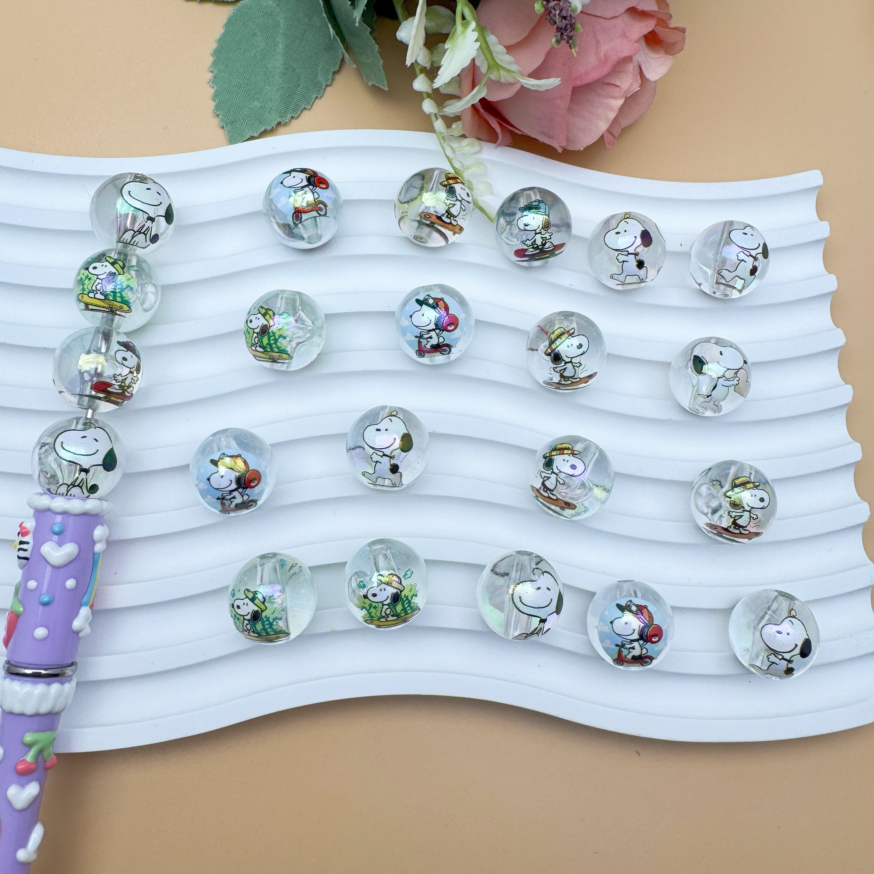FS1193-Random Mixed 16mm Clear Snoopy Acrylic Beads Fit For Beadable Pens