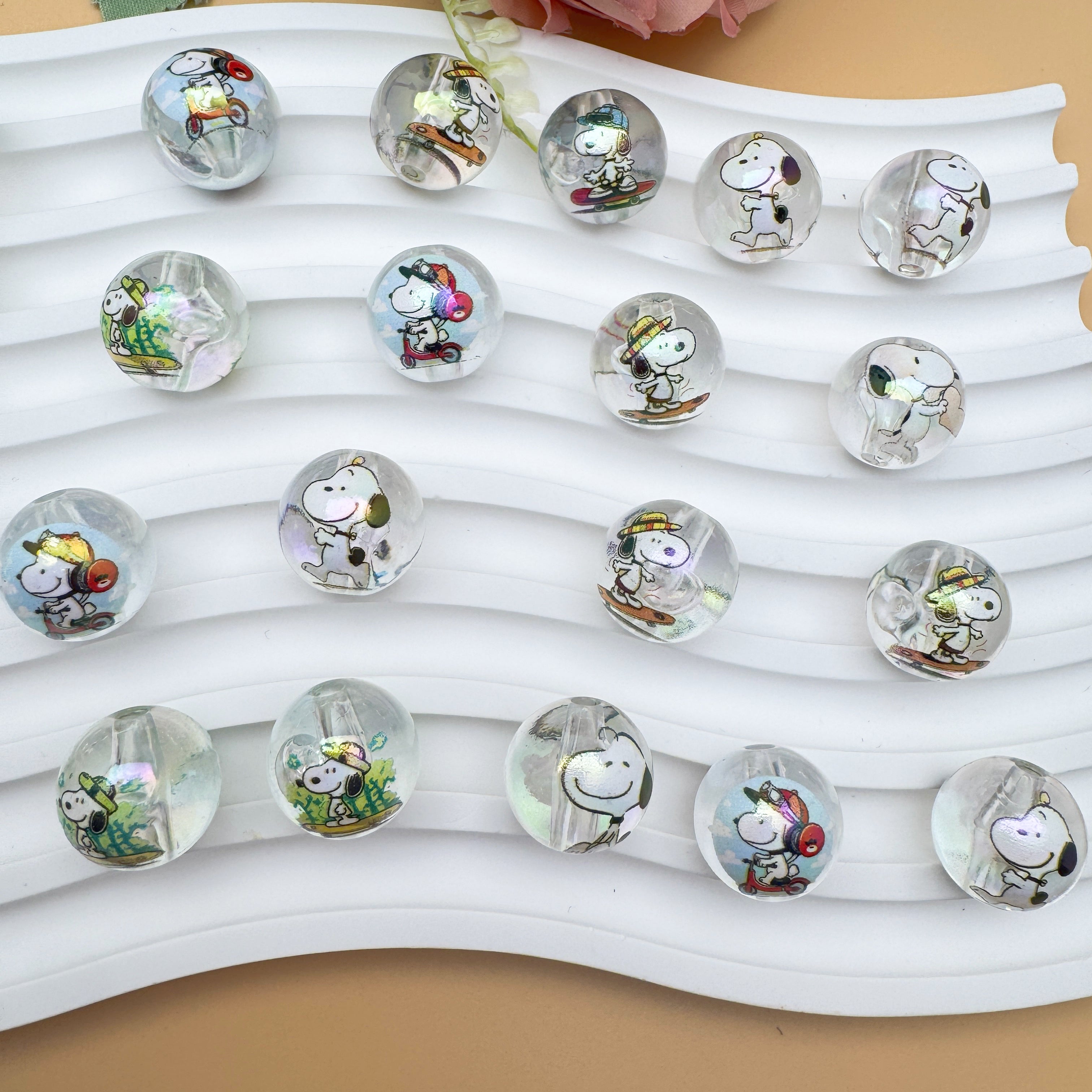 FS1193-Random Mixed 16mm Clear Snoopy Acrylic Beads Fit For Beadable Pens