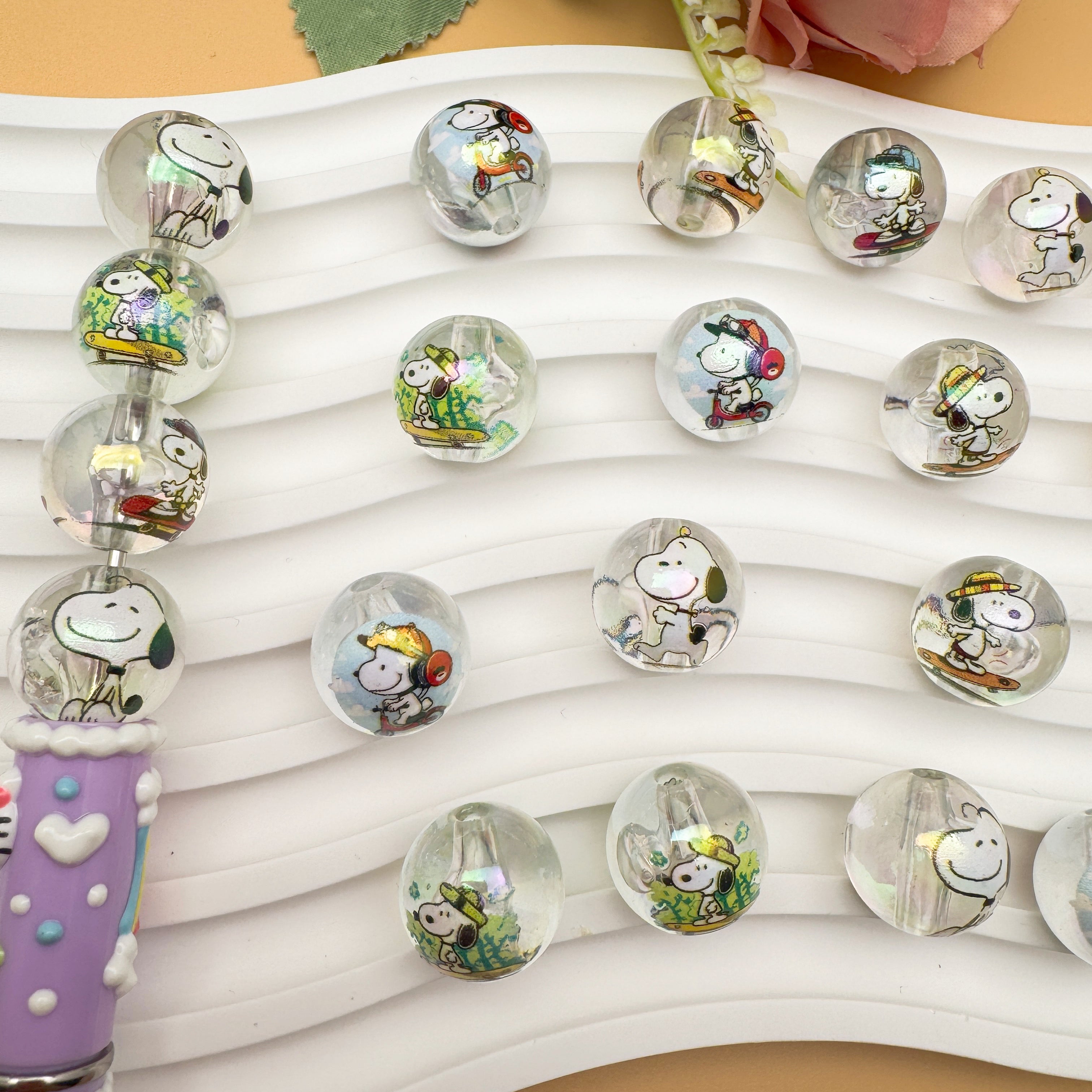 FS1193-Random Mixed 16mm Clear Snoopy Acrylic Beads Fit For Beadable Pens