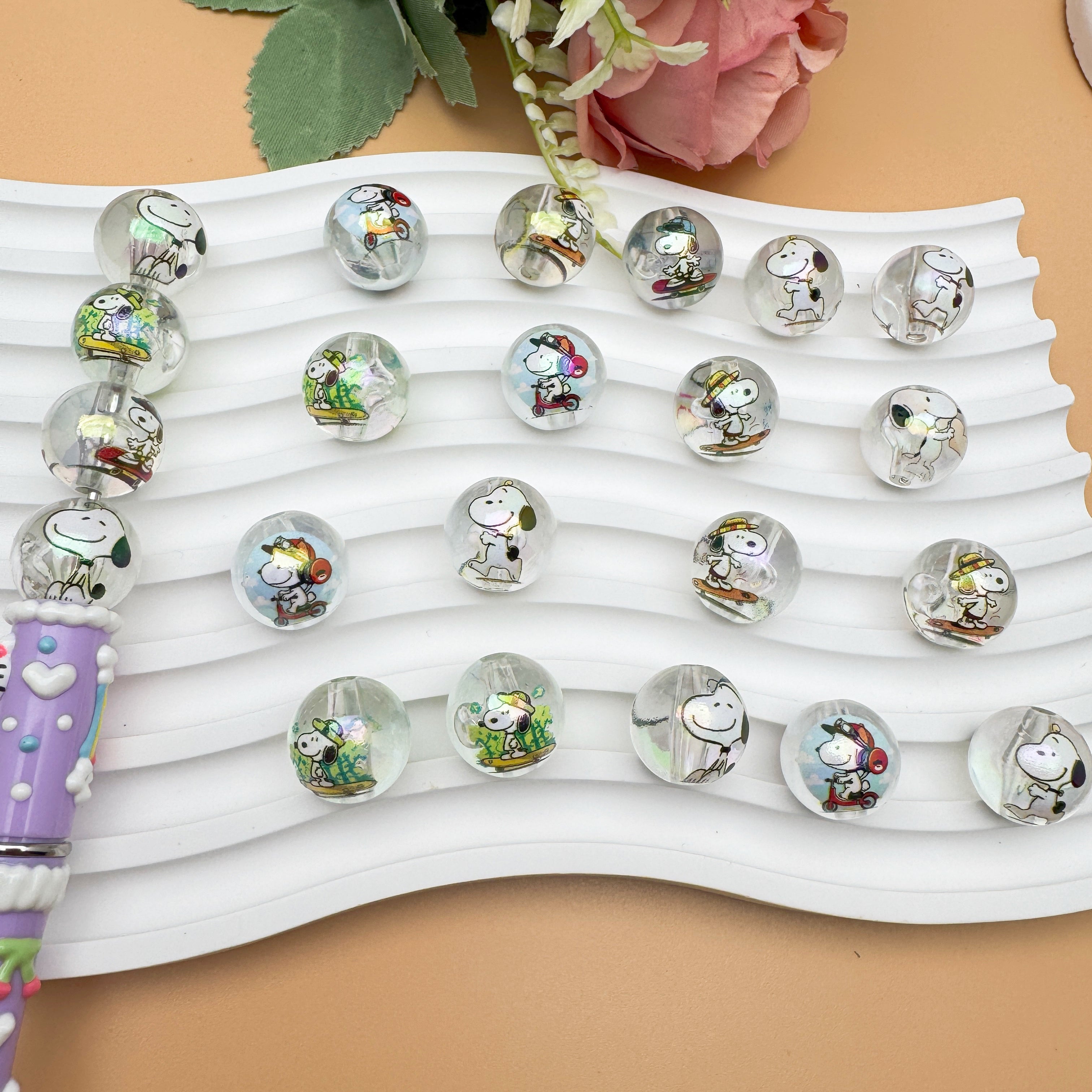 FS1193-Random Mixed 16mm Clear Snoopy Acrylic Beads Fit For Beadable Pens