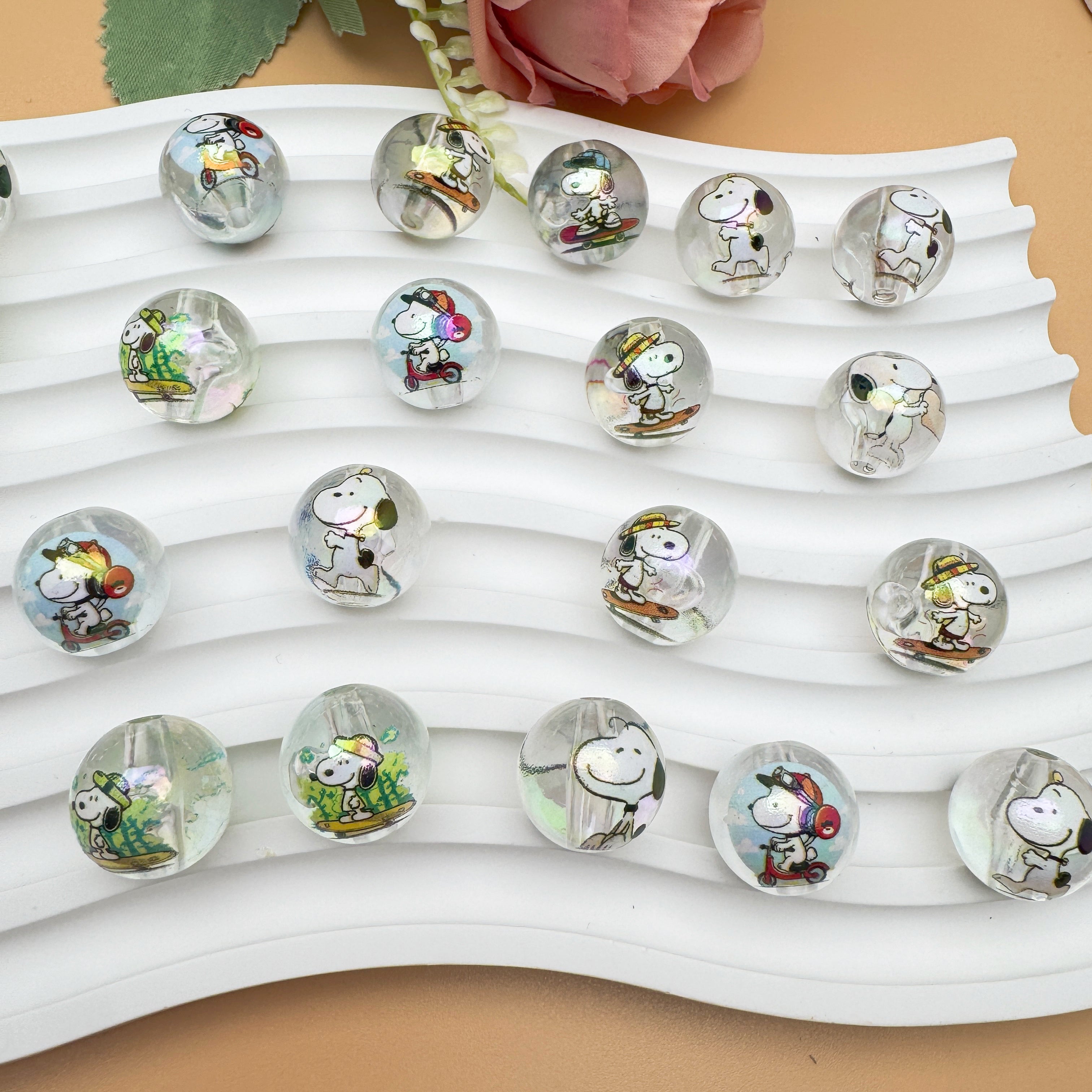 FS1193-Random Mixed 16mm Clear Snoopy Acrylic Beads Fit For Beadable Pens