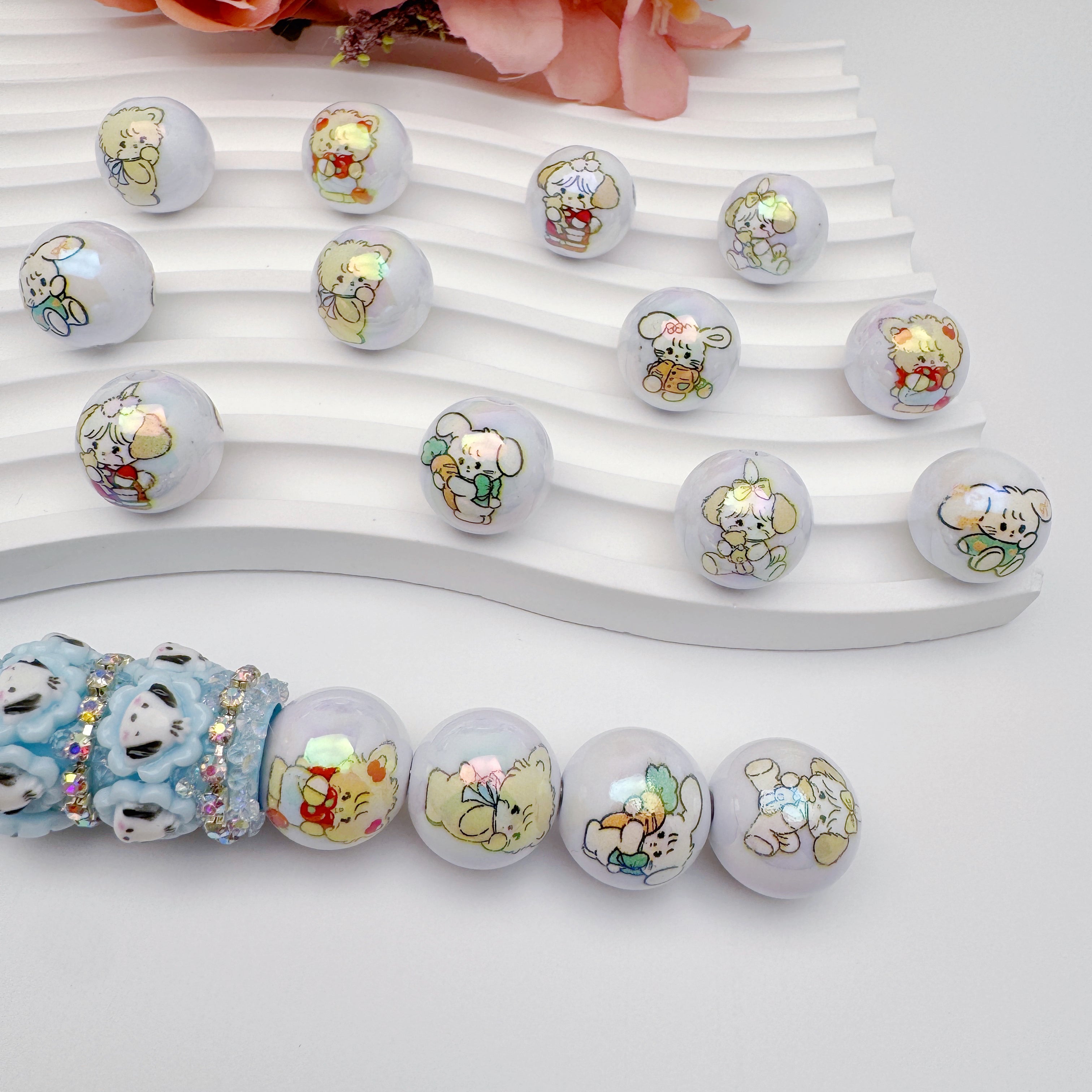 FS4259-Solid White Random Mixed mikoo Printed Acrylic Beads Fit For Beadable Pens