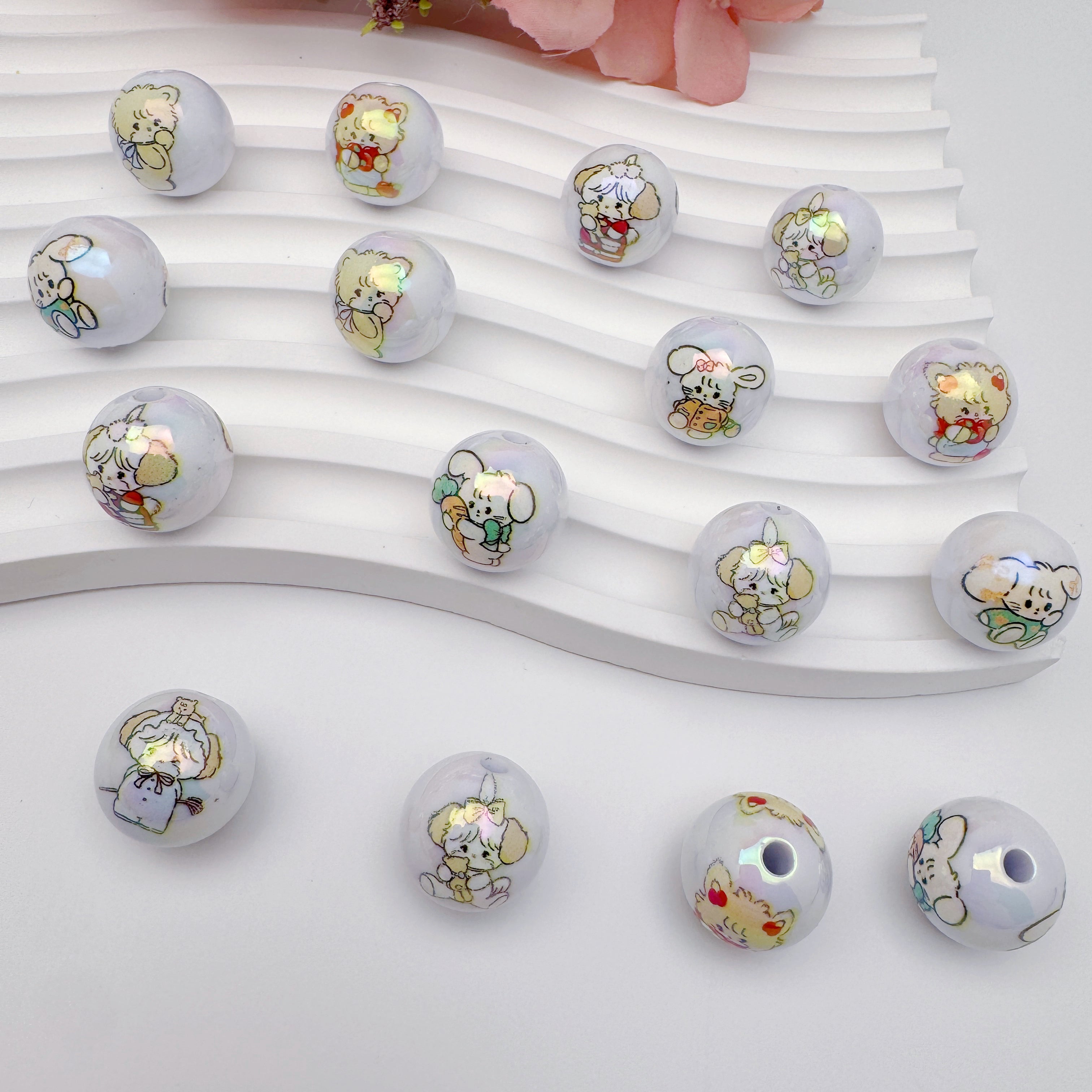 FS4259-Solid White Random Mixed mikoo Printed Acrylic Beads Fit For Beadable Pens