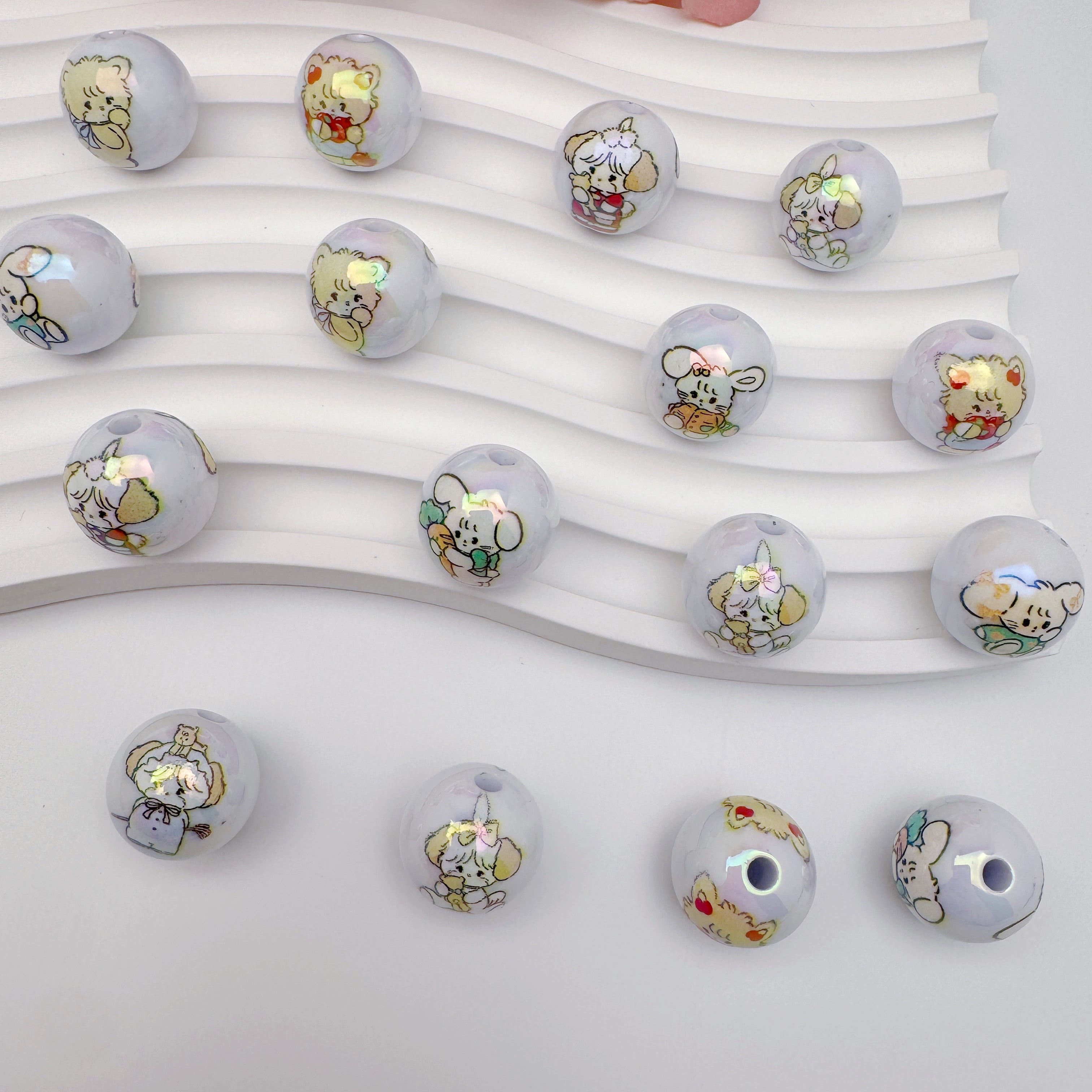 FS4259-Solid White Random Mixed mikoo Printed Acrylic Beads Fit For Beadable Pens