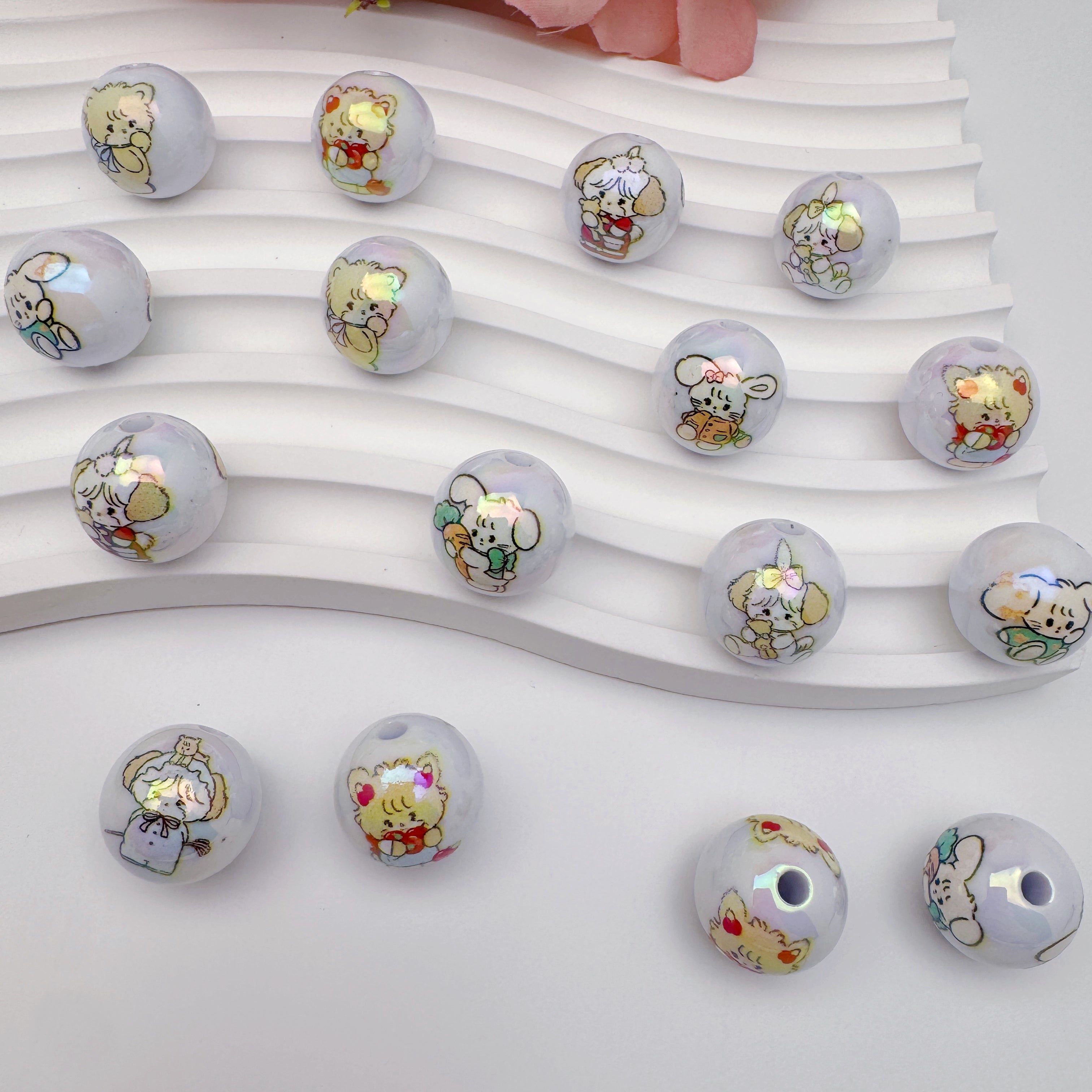 FS4259-Solid White Random Mixed mikoo Printed Acrylic Beads Fit For Beadable Pens