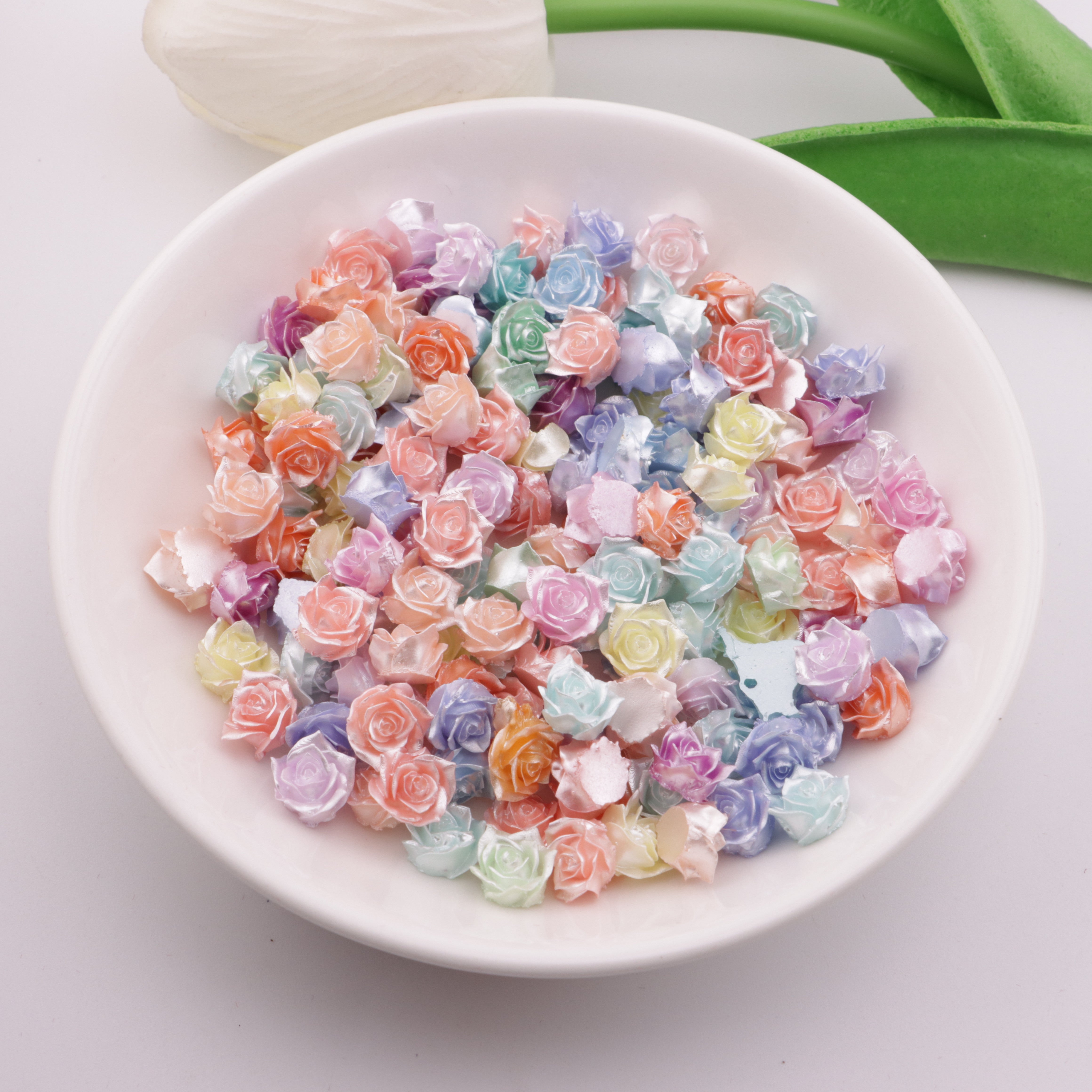FS5566- 8mm Luminous Rose Flower Charms Pearl - Glow Luminous Rose Flowers