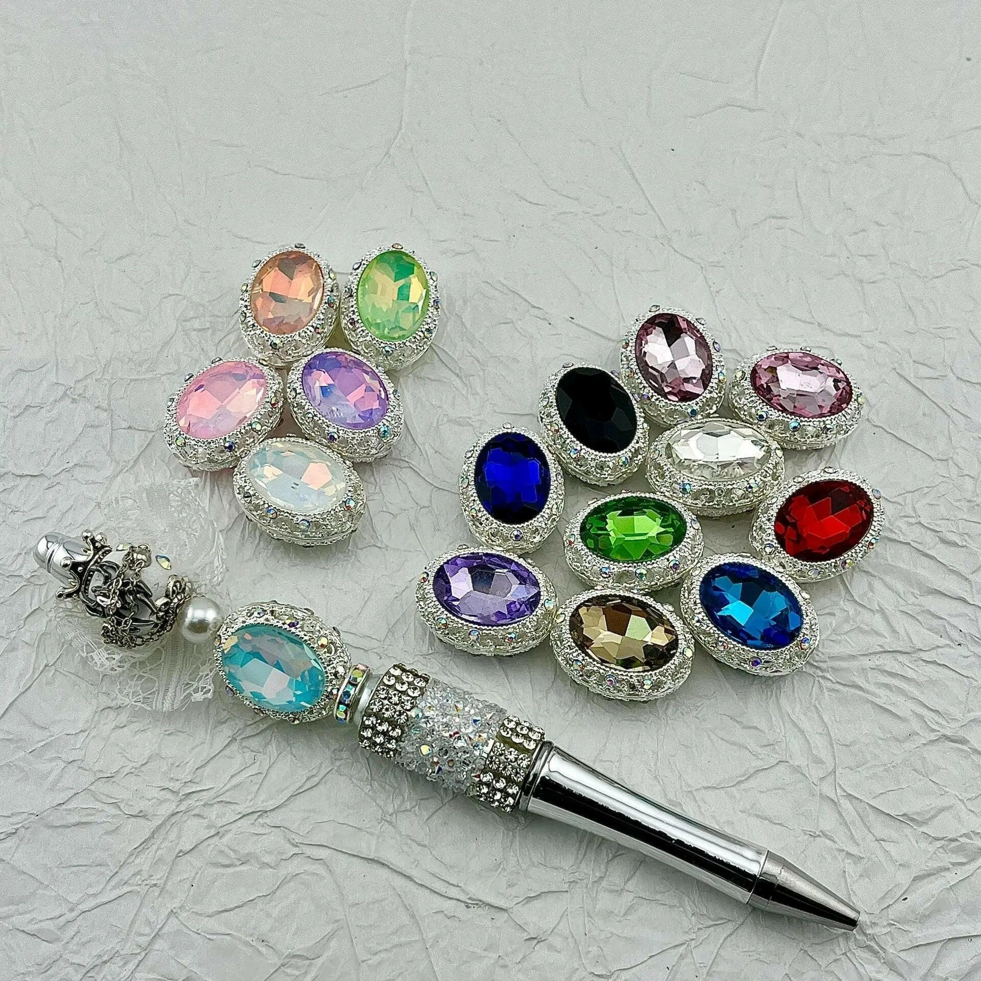 FS0358- 19MM Mixed Color Oval Diamond Alloy Beads Fit For Beadable Pens Zoe's DIY Shop