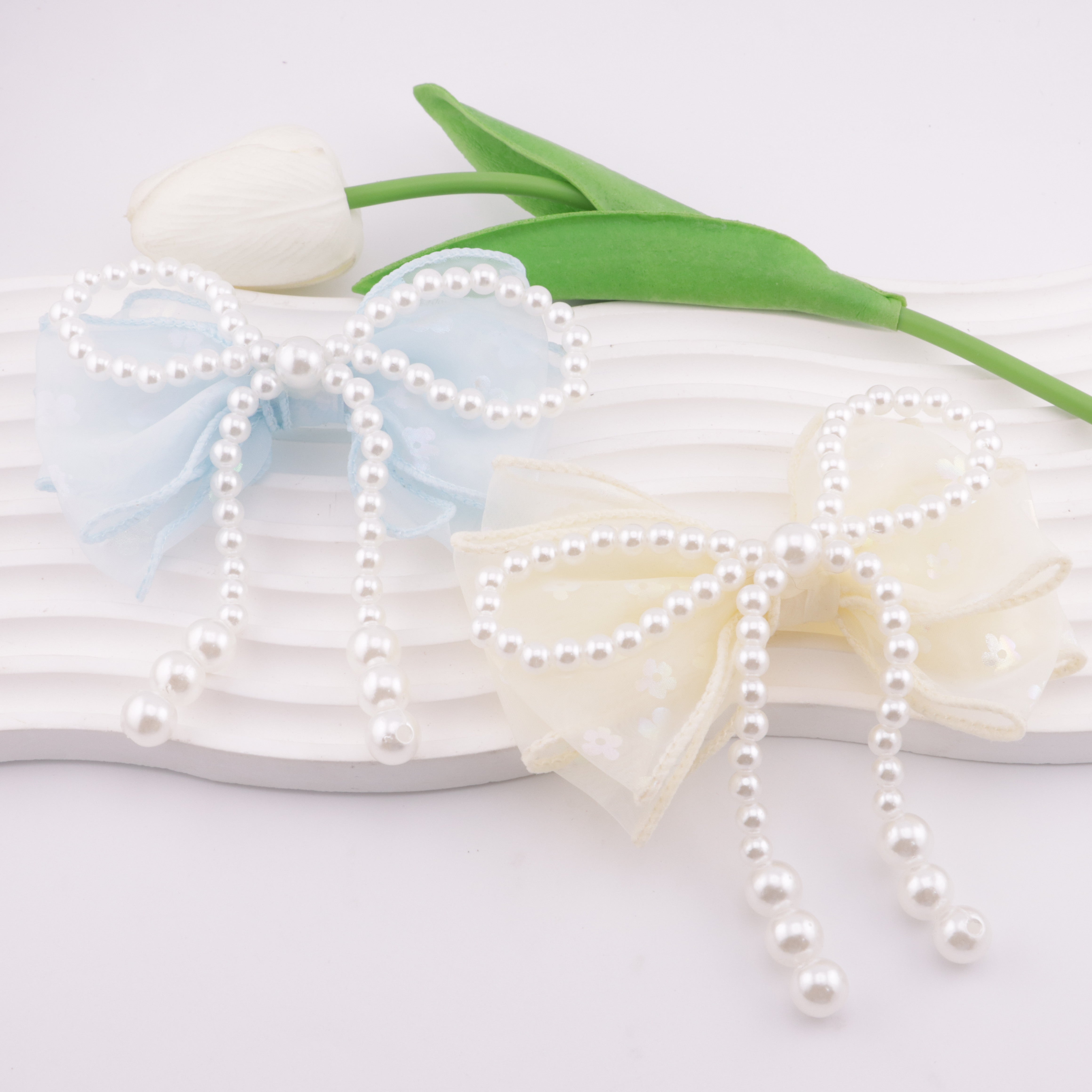 FS5676- 110mm Large Pearl Fabric Bowknot