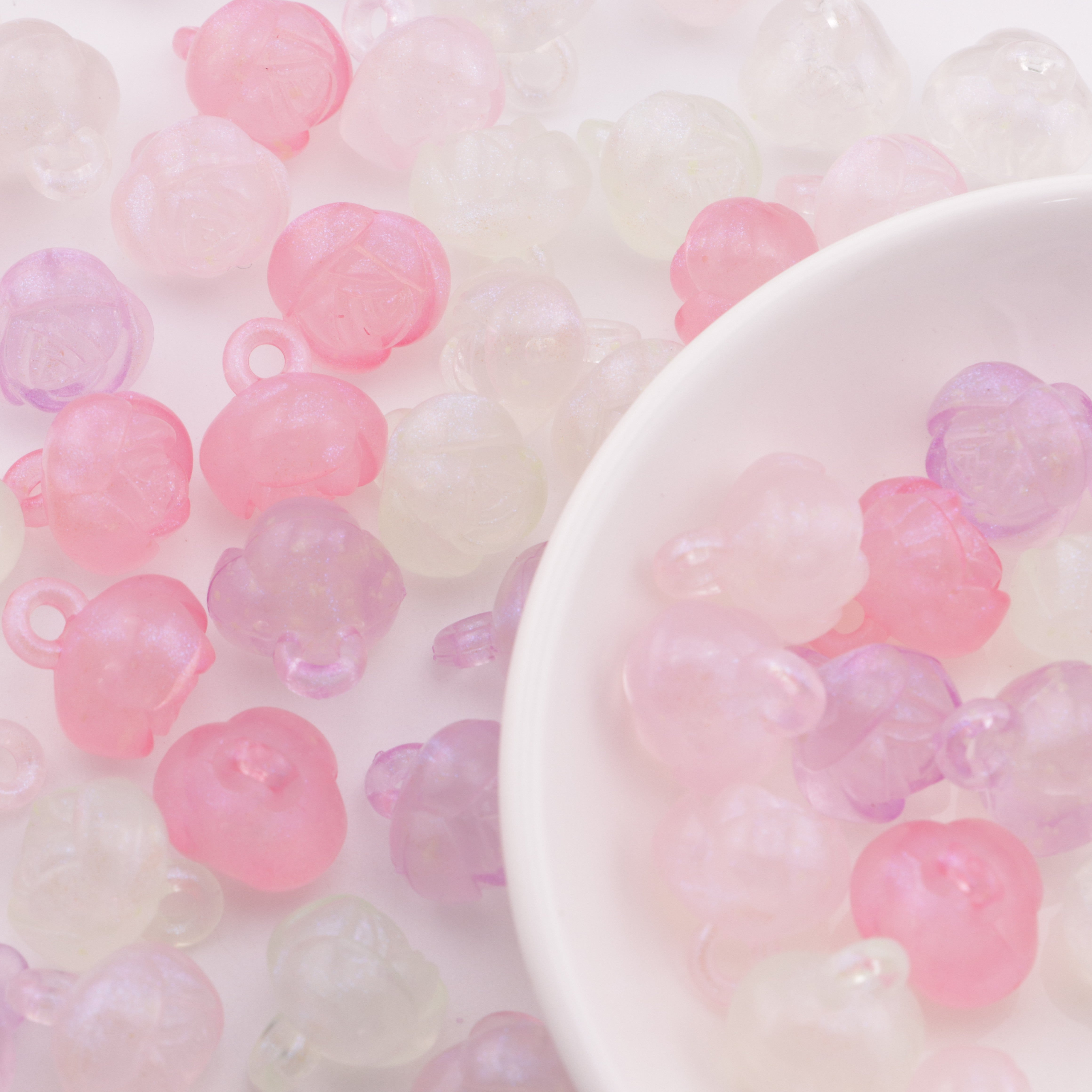 FS4106- 14mm Glowing Rose Beads Charms, Glowing And Sparkling Rose Car Hanging Pendant Beads