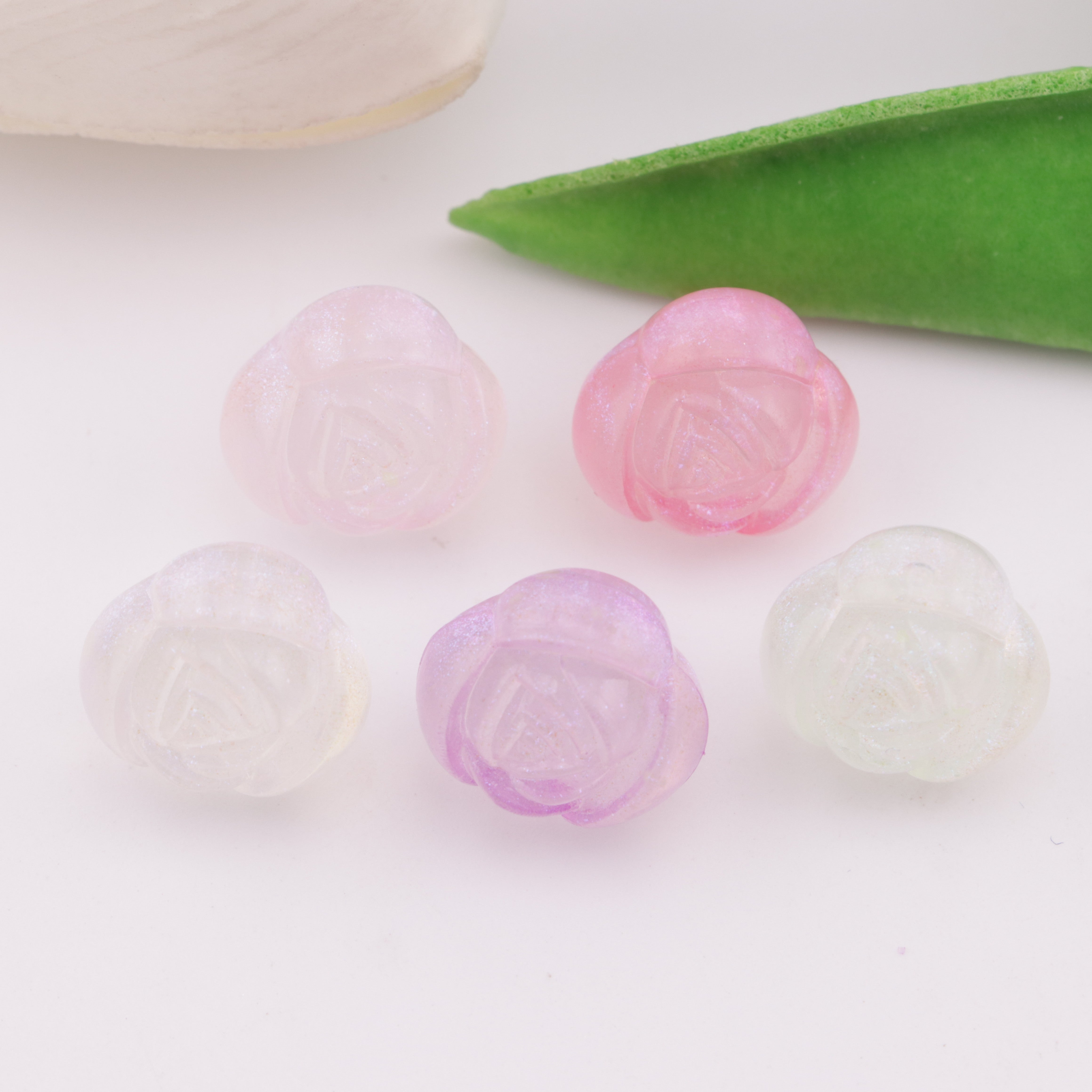 FS4106- 14mm Glowing Rose Beads Charms, Glowing And Sparkling Rose Car Hanging Pendant Beads