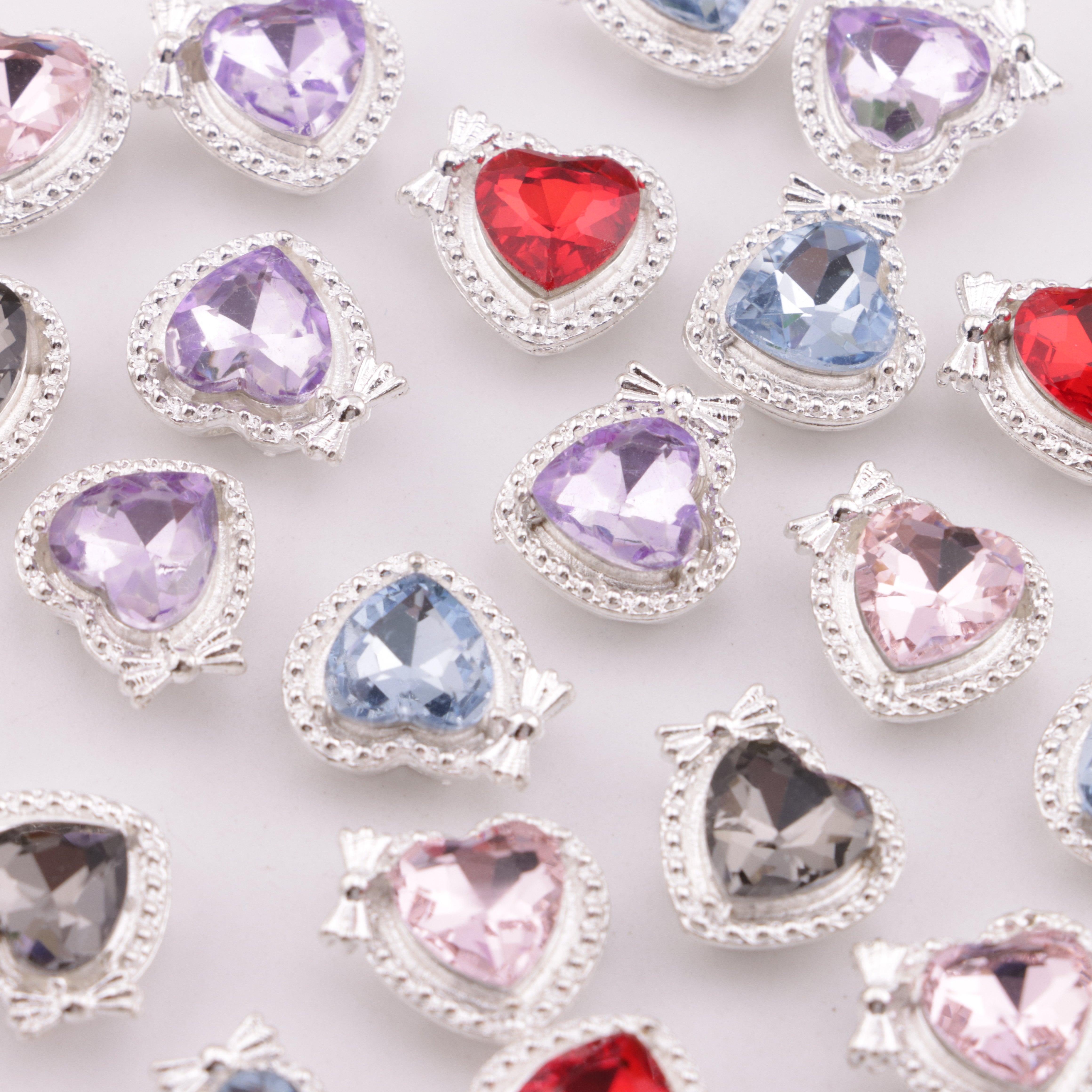 FS5929- 12*14mm Heart 4 Hole Metal Beads With Bow, Heart-Shaped Metal Four-Way Beads With Bowknot