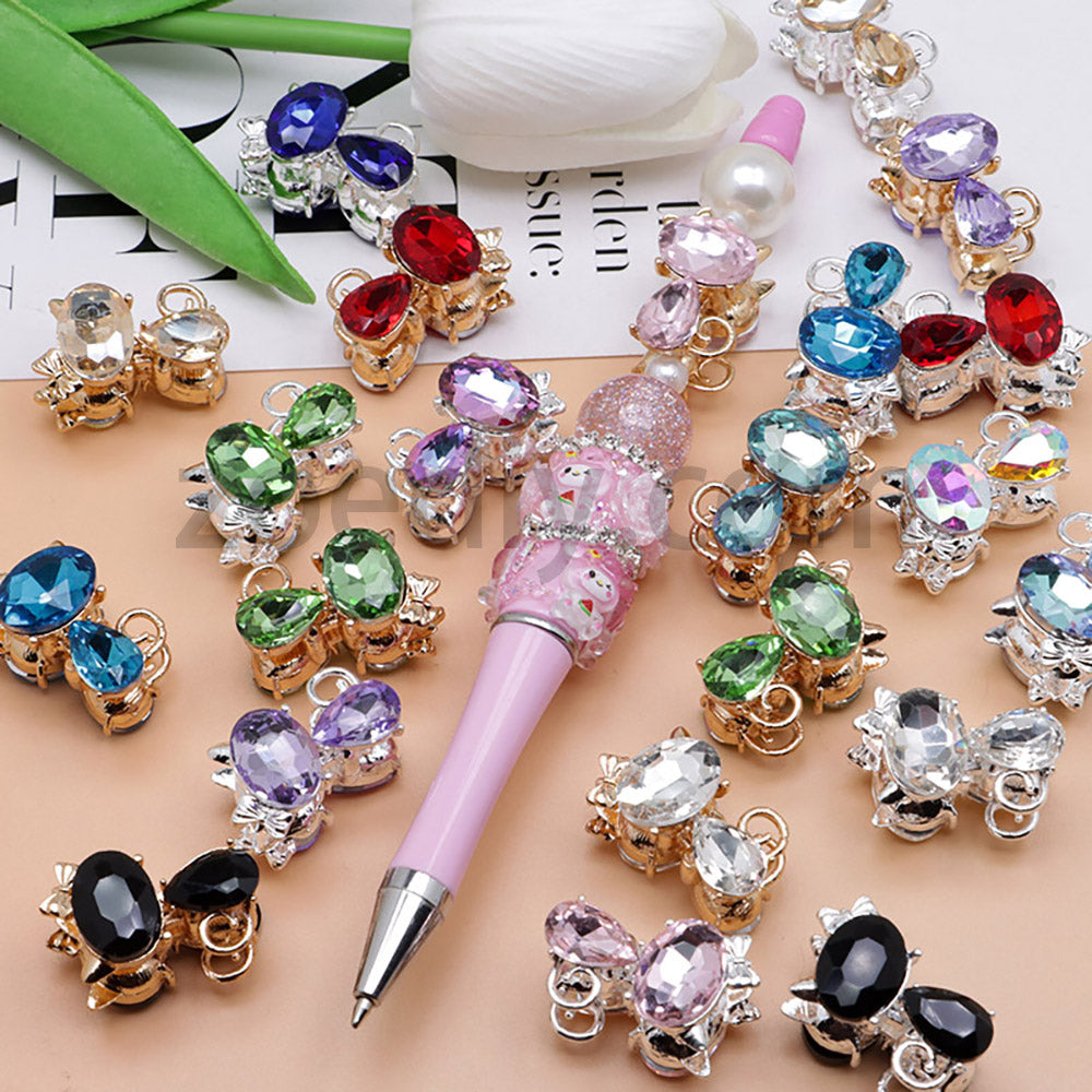 FS4847-Crystal Diamond Cat Alloy Beads Fit For Beadable Pens