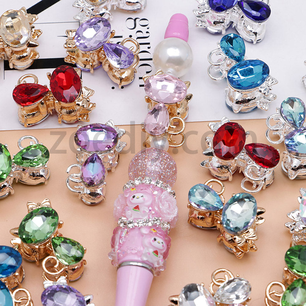FS4847-Crystal Diamond Cat Alloy Beads Fit For Beadable Pens