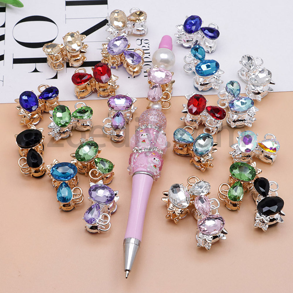 FS4847-Crystal Diamond Cat Alloy Beads Fit For Beadable Pens