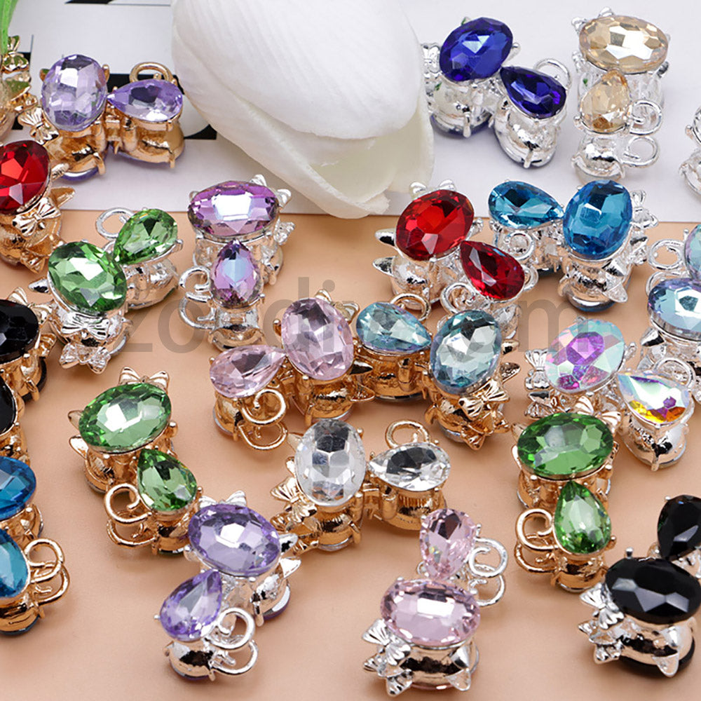 FS4847-Crystal Diamond Cat Alloy Beads Fit For Beadable Pens