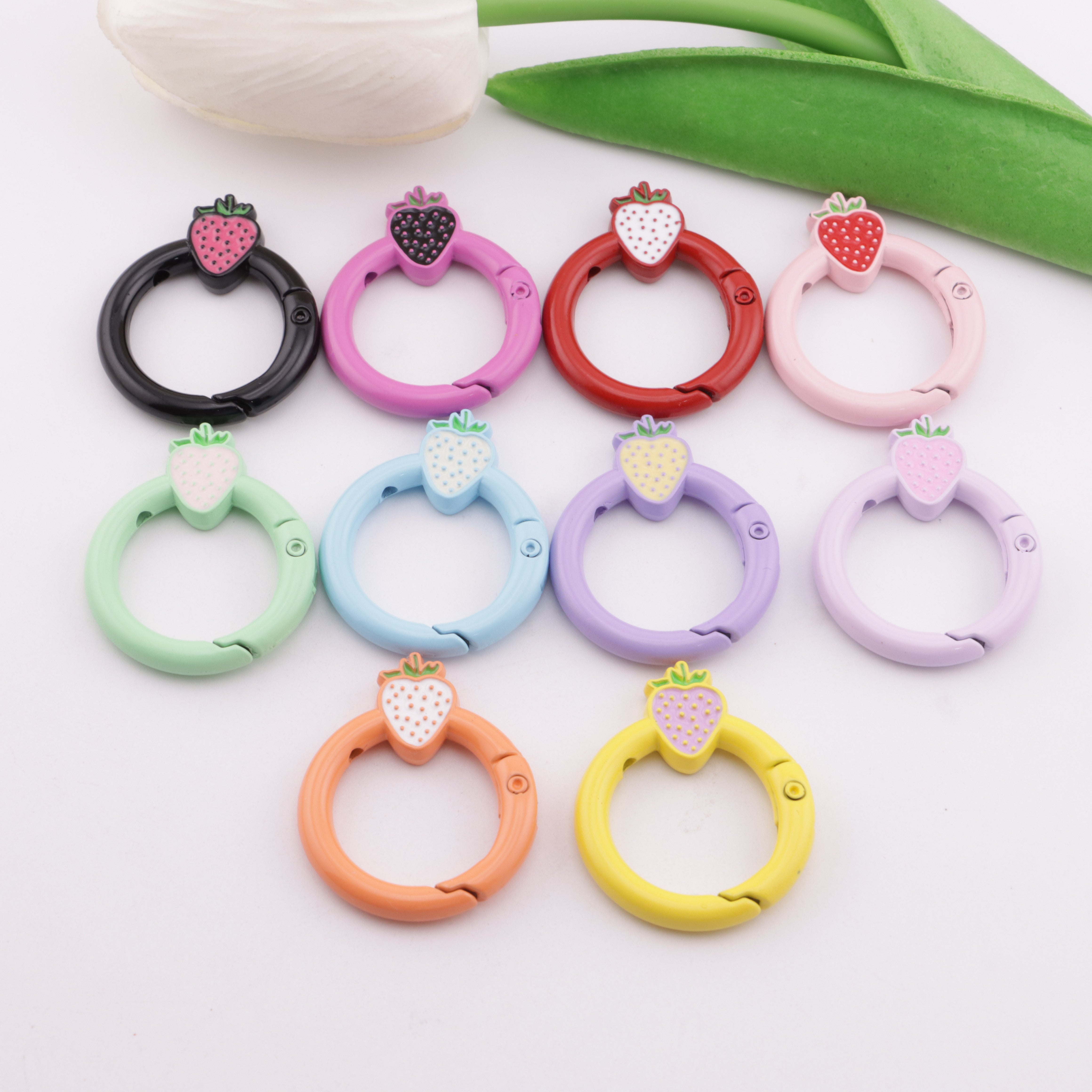FS5950- 27mm Strawberry Keychain, Baked - Enamel Strawberry Key Ring