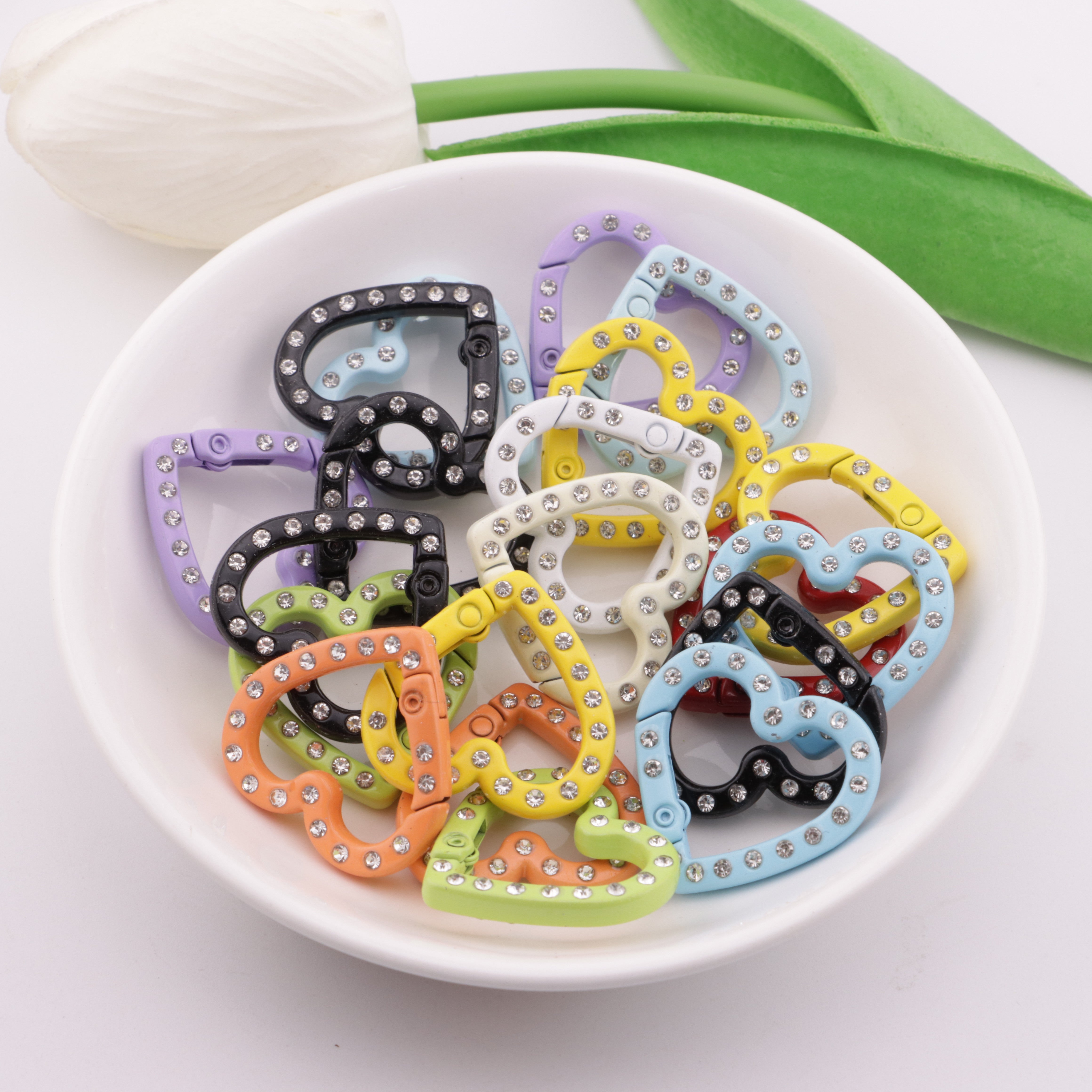 FS5956- 25*26Mm Heart Keychain Ring With Diamonds, Large-Sized Diamonds, Heart-Shaped Keychain
