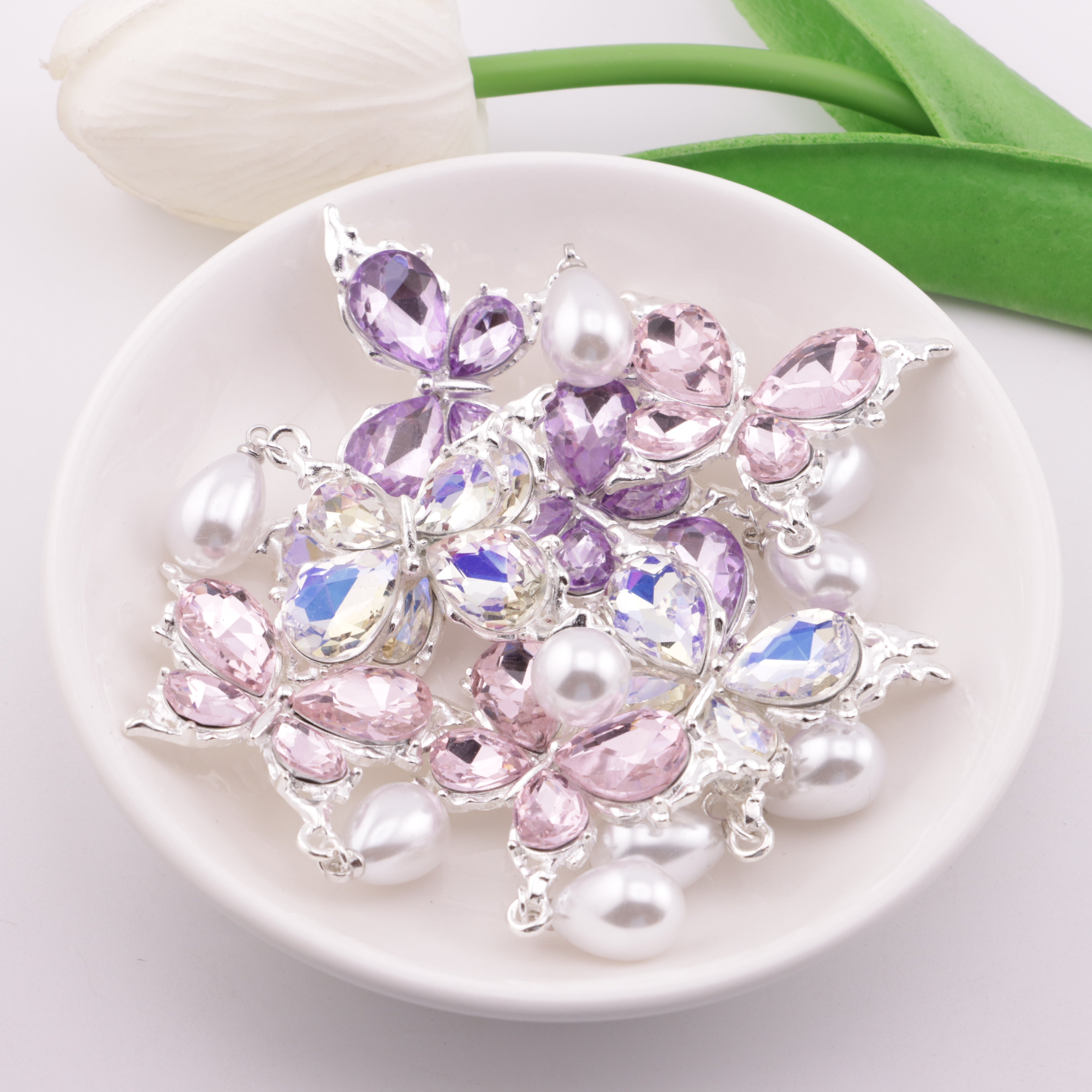 FS5690- Butterfly Charms Butterfly Patches With Waterdrop Pearl Pendants