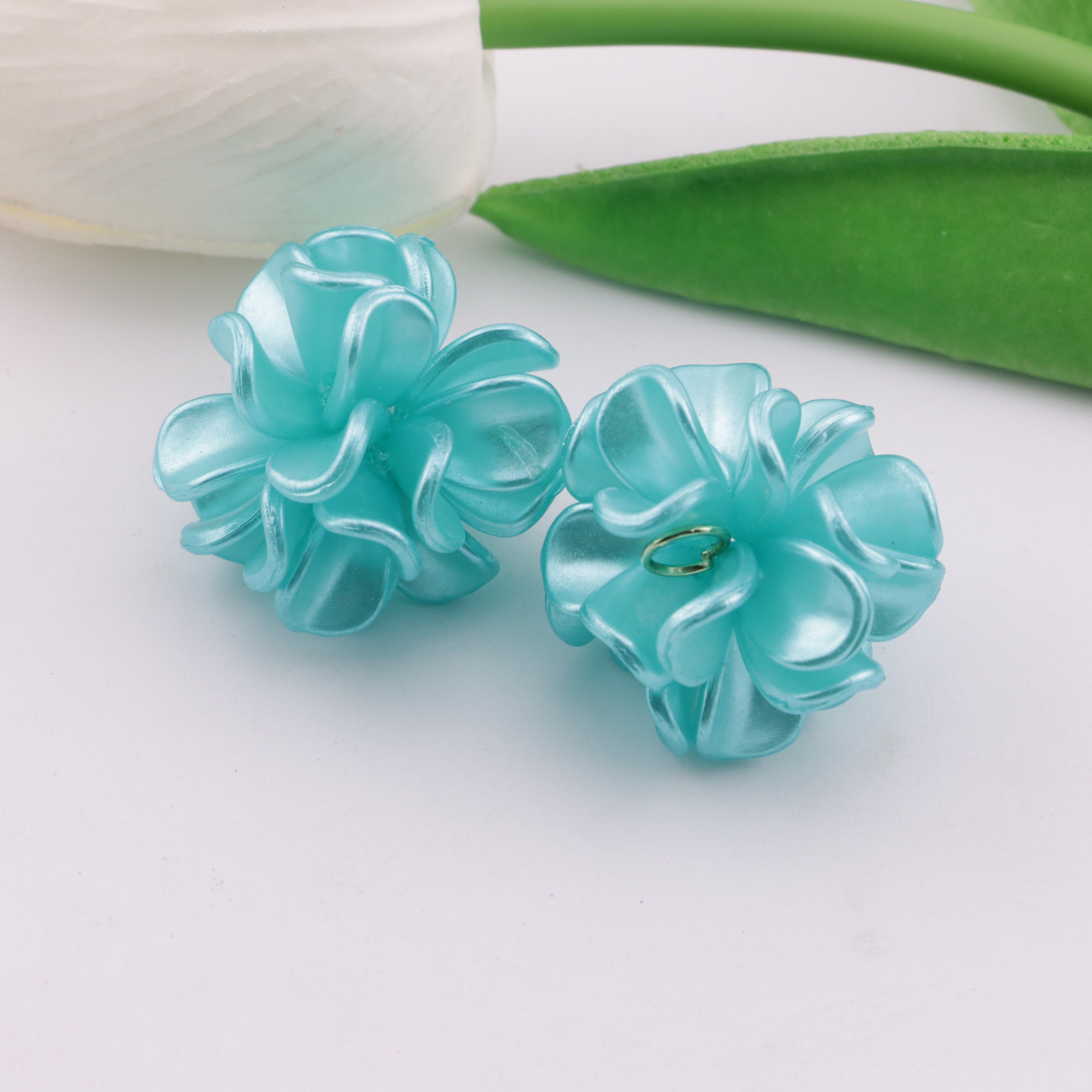 FS1013- 28MM Pearl Looking Flower Beads With Ring Connector Fit For Beadable Pens