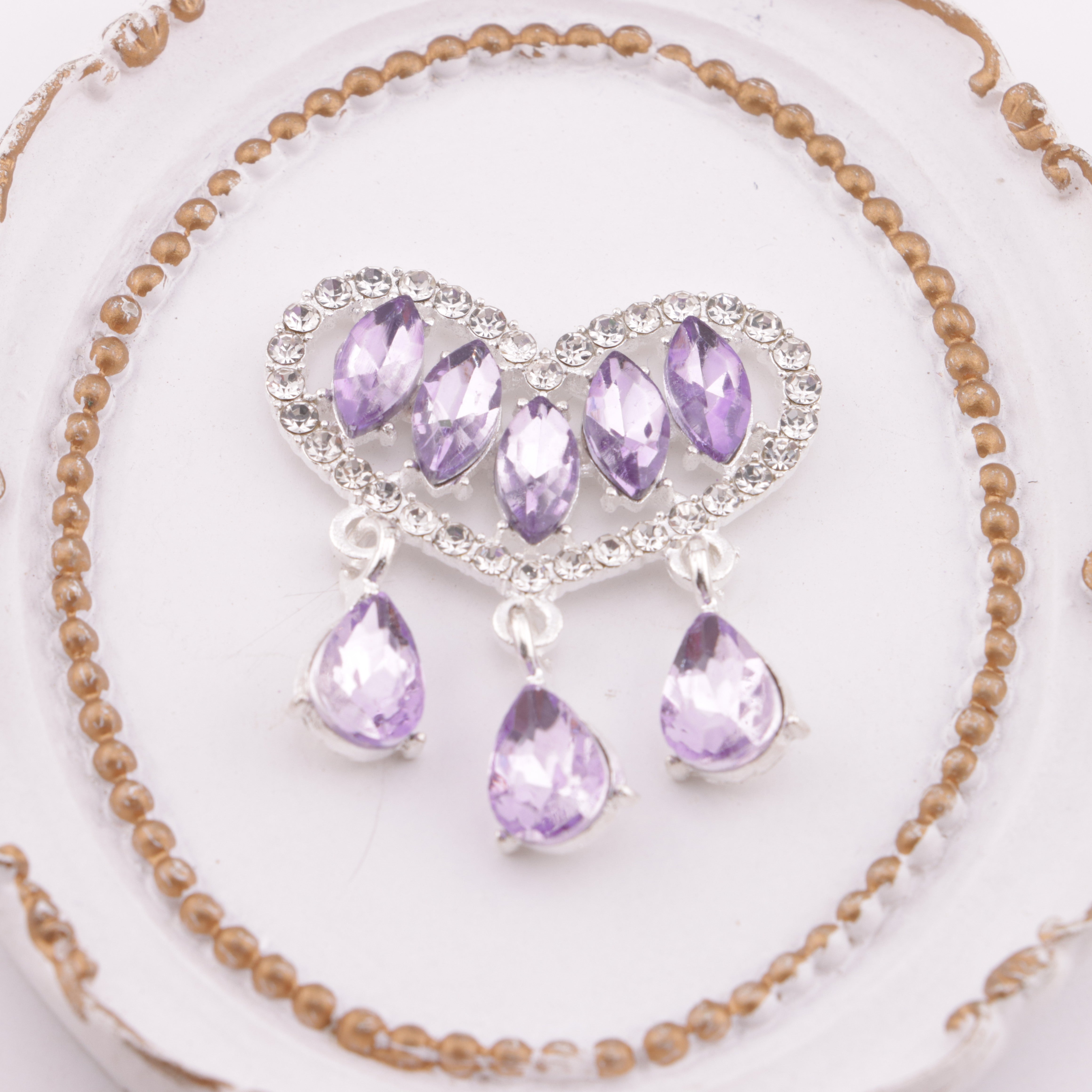 FS6002- 34*40mm Horse - eye Diamond Love - shaped Pendant With Three Drop - shaped Charms