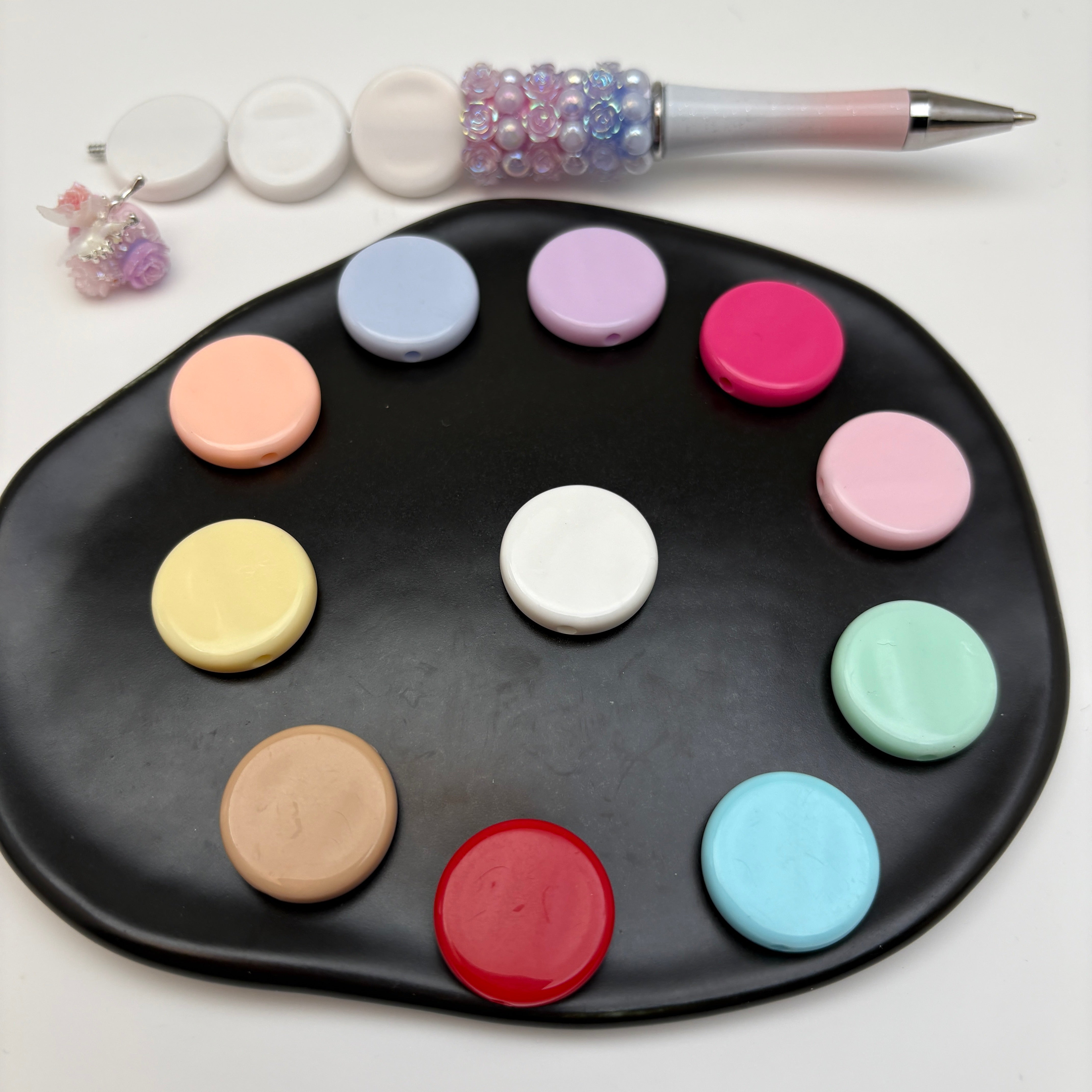 FS5454- 20mm Round Plate Based Beads, Round Plate Bottom Beads, Thickness 5mm, Fit Pen