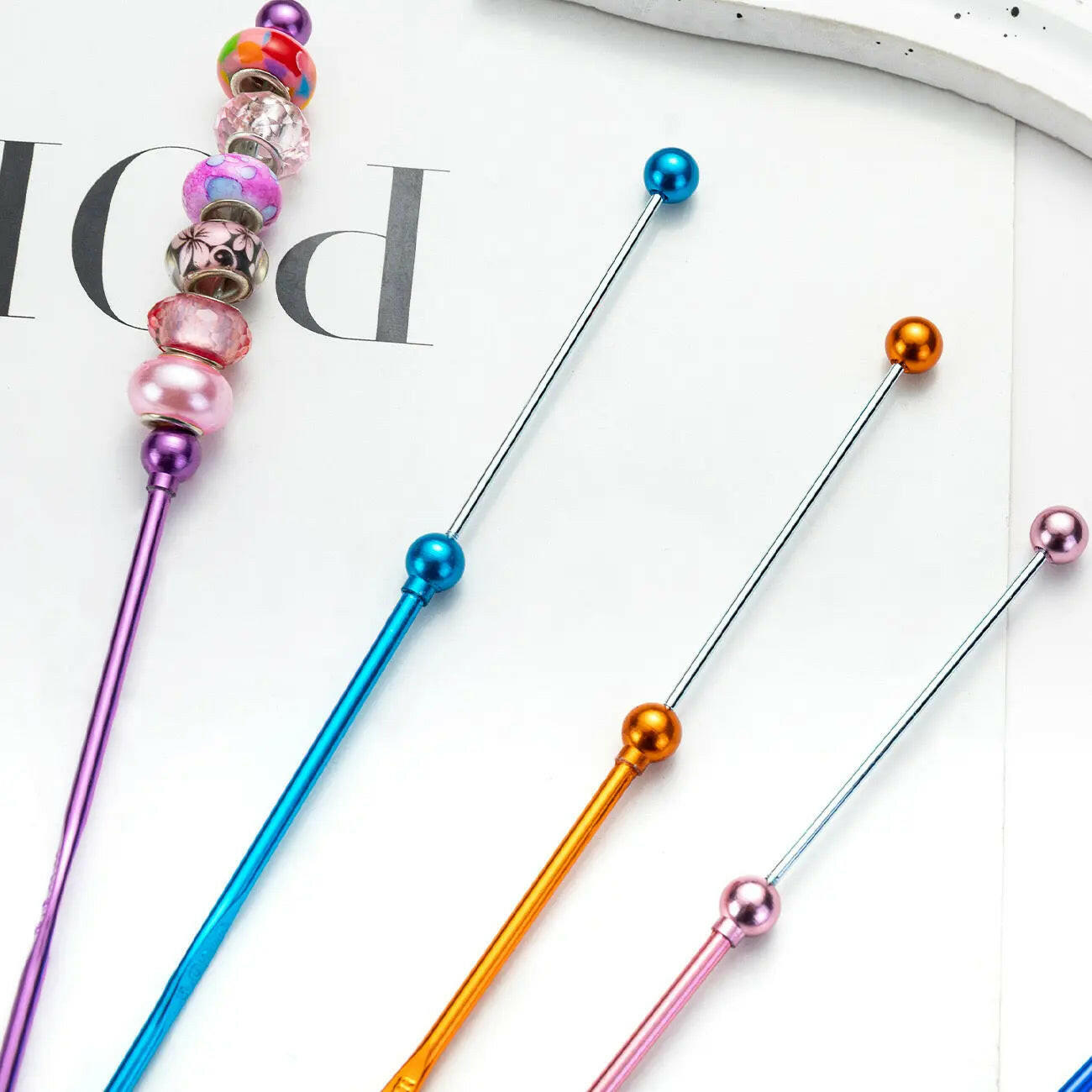 FS0276-3MM DIY Beadable Metal Crochet Hook Bearded Knitting Tool Needle in Solid Colors Zoe's DIY Shop