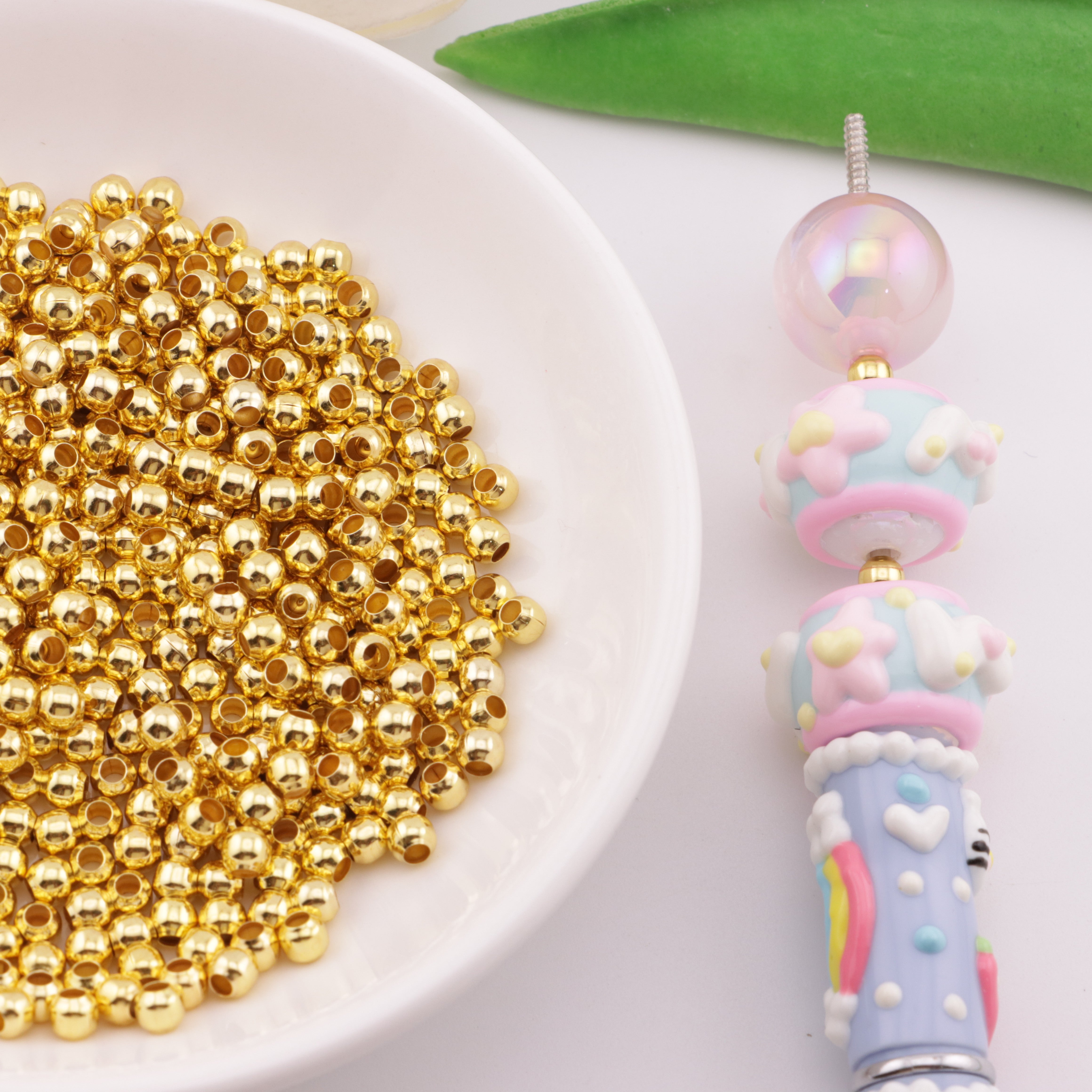FS6137- 4mm Copper Metal Spacer Beads Fit For Pen