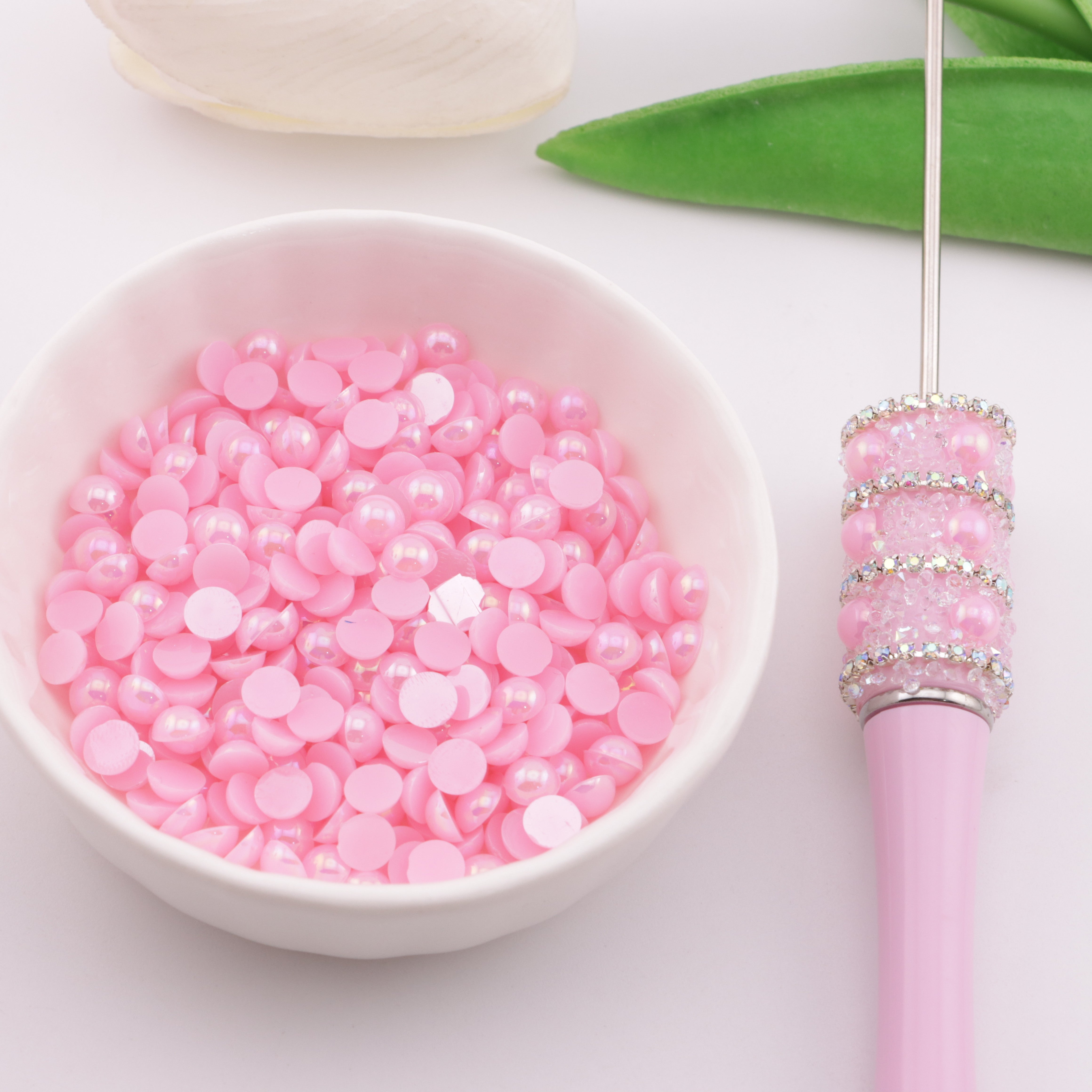FS3640- 5mm Ab Color Half Round Pearl Colored Plated Half Round Pearl